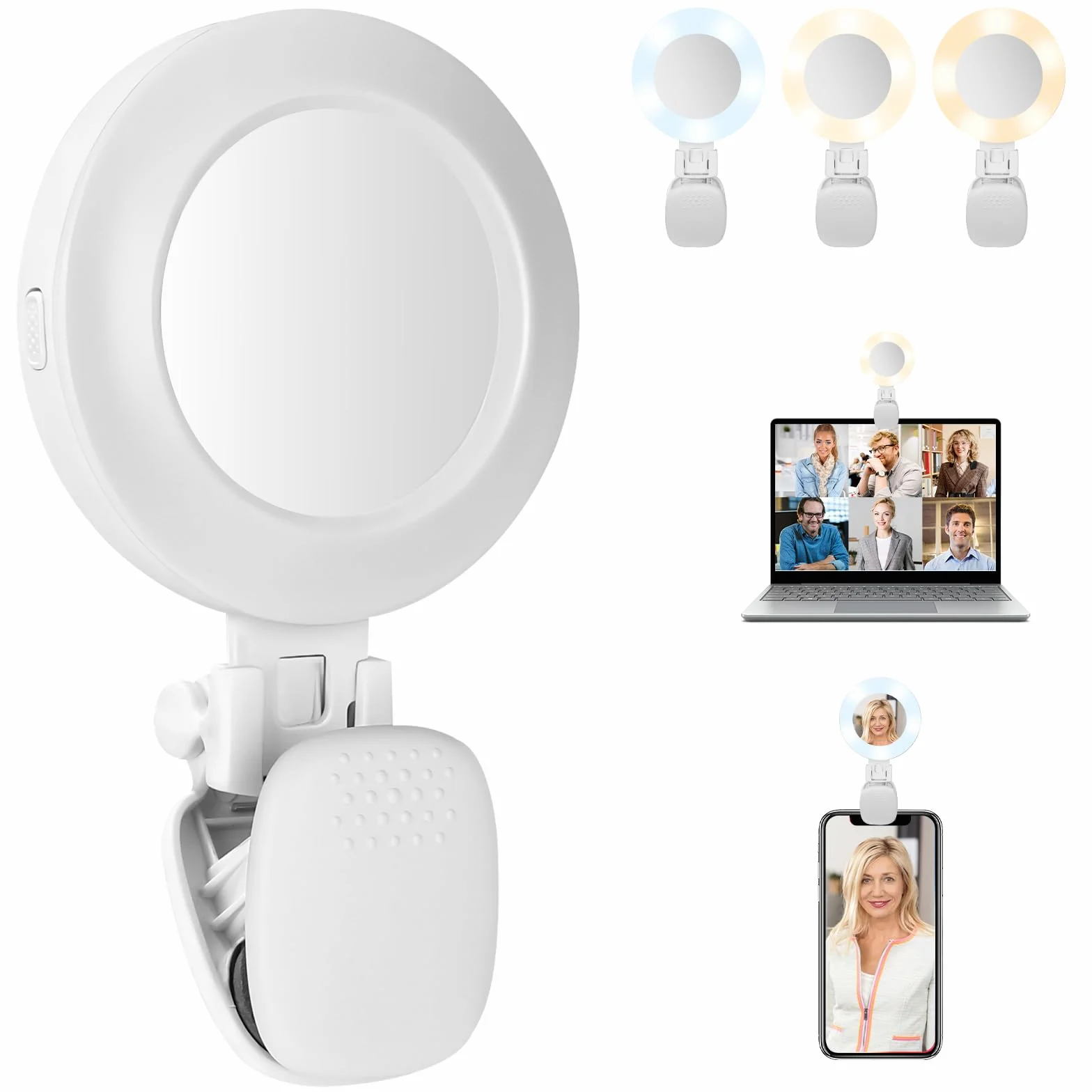 Lampa pierścieniowa na telefon komórkowy, lampa wideo z lustrem, lampa pierścieniowa, 3 ściemniane kolory i 5 poziomów jasności, obracane o 180°, światło do selfie, wideokonferencji, do vlogów Tiktok