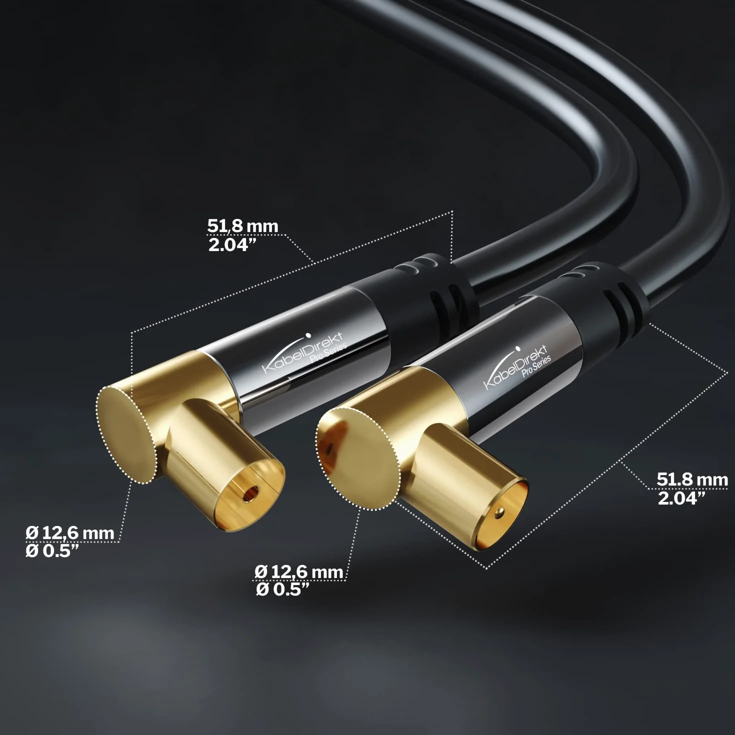 KabelDirekt – Kabel Antenowy 4K, koncentryczny – 90° kątowy – 12,5 m – Kabel TV cyfrowy i analogowy – Dostępny w 0,5-20 m (Kątowy wtyk/kątowe gniazdo, do DVB-C/DVB-T/DVB-S, czarny)
