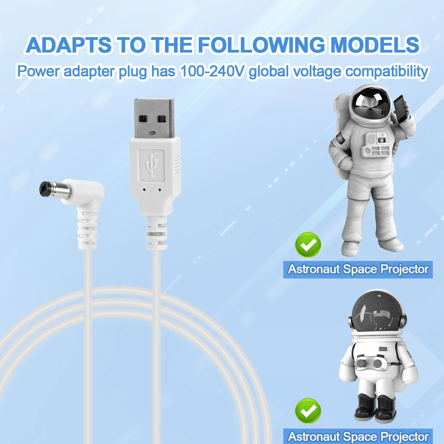 Przewód Zasilajacy do Projektora Kosmicznego dla Astronautów, 1m Kabel Ladujacy USB do DC do Projektora Kompatybilny z Mooyran Night Light Projector Przenosny Przewód Ladujacy Zamiennik
