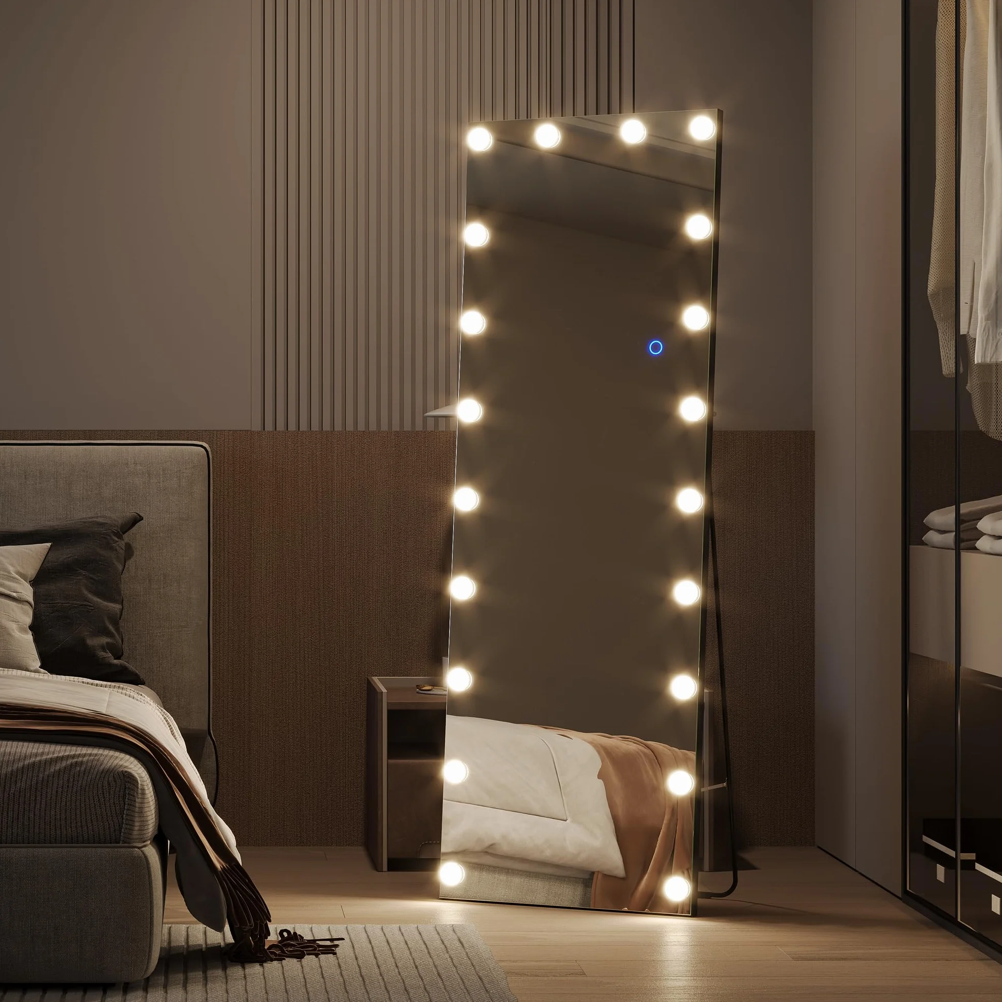 LVSOMT Lustro stojące na całe ciało z diodami LED, 155 x 50 cm, z oświetleniem, czarne