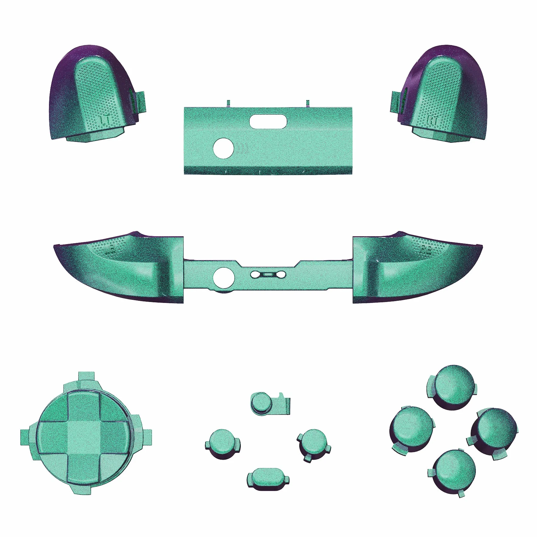eXtremeRate No Letter Imprint Niestandardowe Pełne Przyciski dla Xbox Series X/S Controller, Kameleon Zielony Fioletowy Akcesoria Zderzaki Wyzwalacze Dpad Przyciski ABXY dla Xbox Series X/S, dla Xbox Core Controller