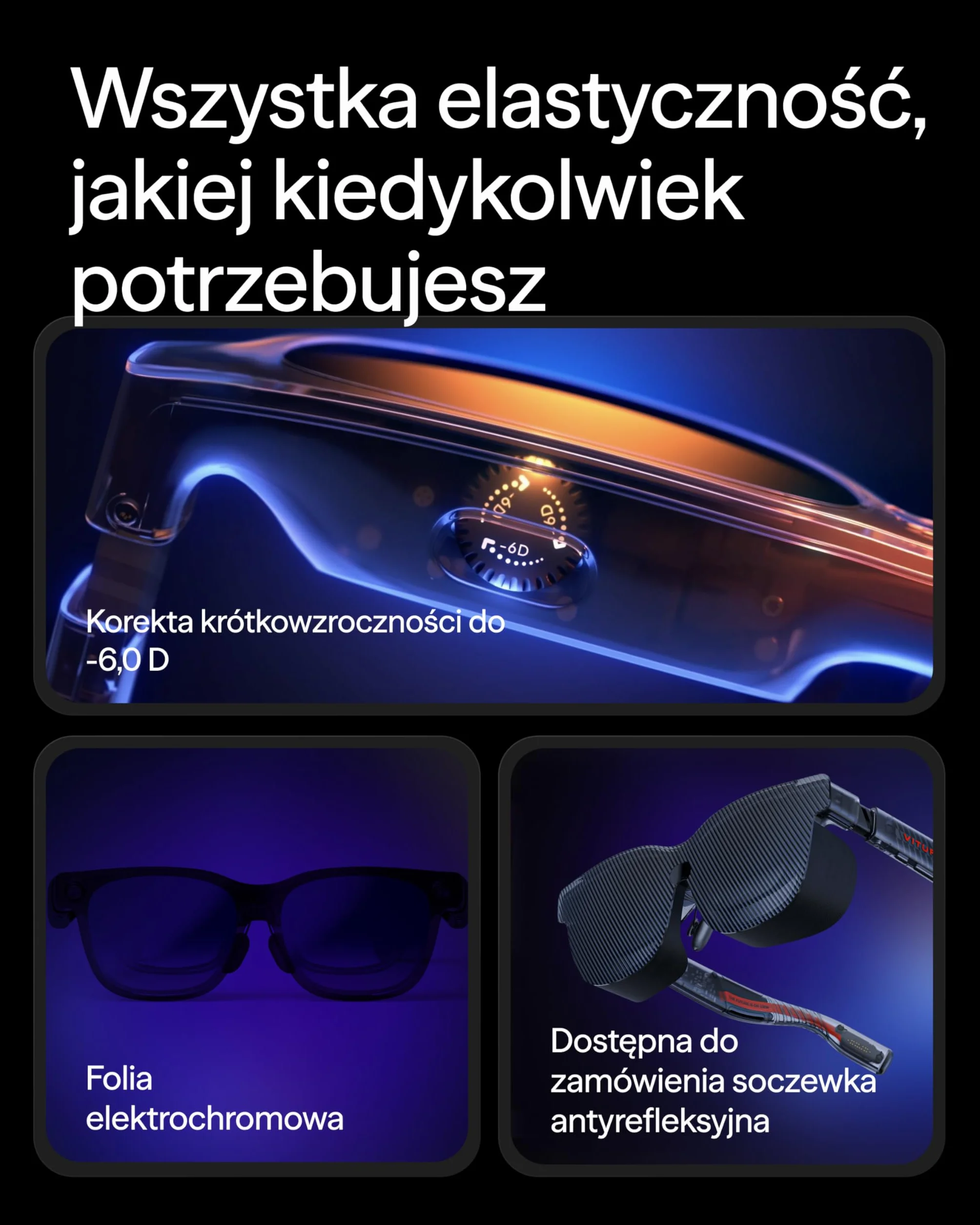 VITURE Luma XR Gogle — 146-calowy wyświetlacz 1200p Ultra Sharp, 50° FOV, 3Dof, Folia Elektrochromowa, regulacja przyciemniania, USB-C dla iPhone 17/16/15, Androida, Mac, PC, Steam Deck, Switch 2