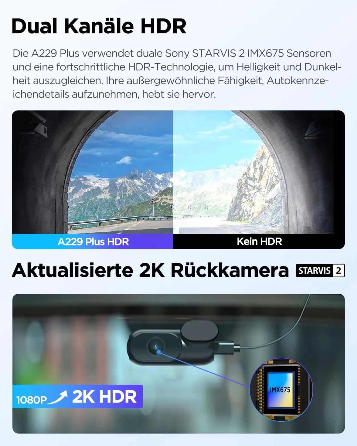 VIOFO A229 Plus 2K + 2K Dual STARVIS 2, HDR przednia tylna kamera samochodowa, sterowanie głosowe i kamera samochodowa Wi-Fi 5 GHz, ultra precyzyjny GPS, super noktowizor 2.0, duży wyświetlacz LCD