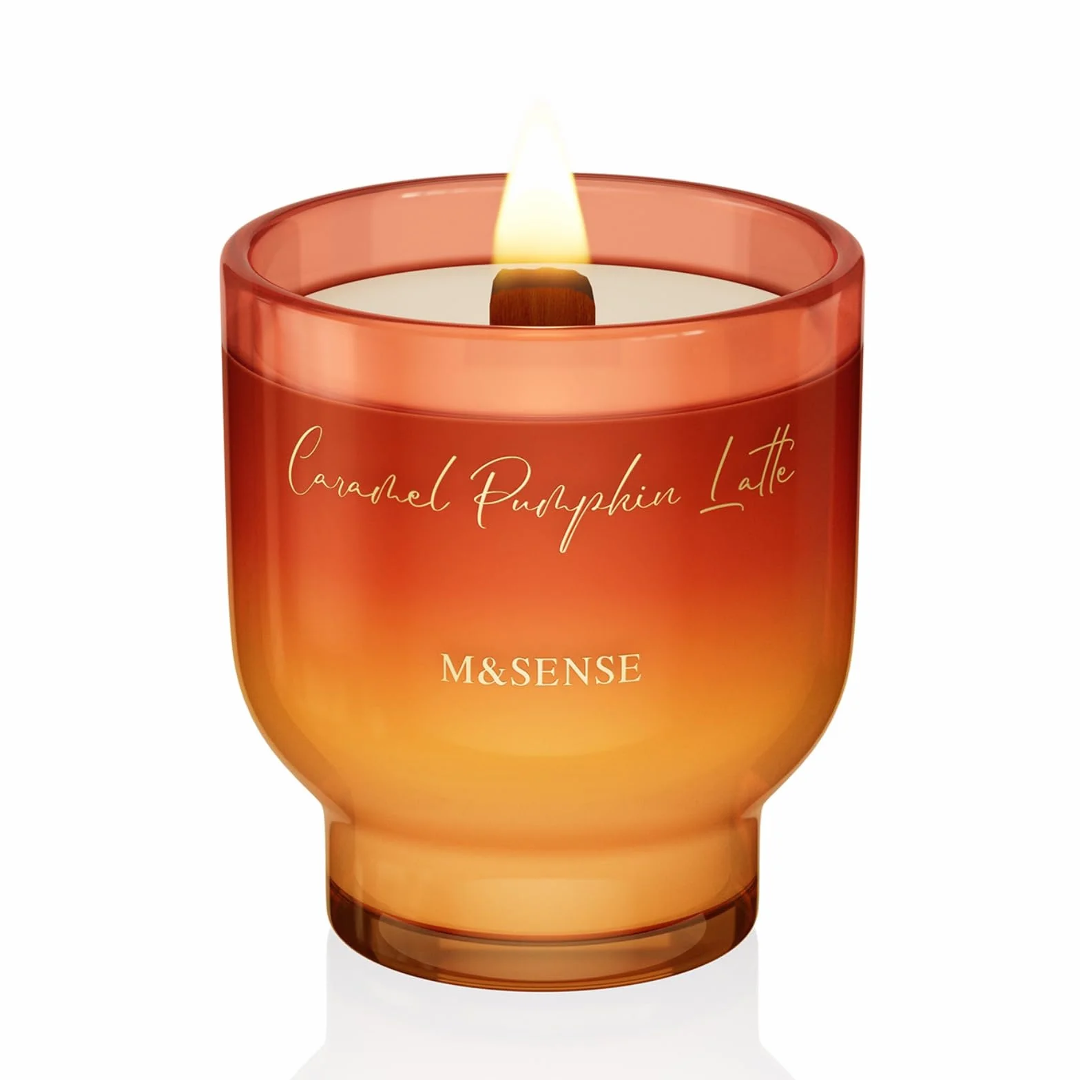 M&SENSE Świeca zapachowa 270 g karmelowa dynia drewniana knot naturalny wosk sojowy