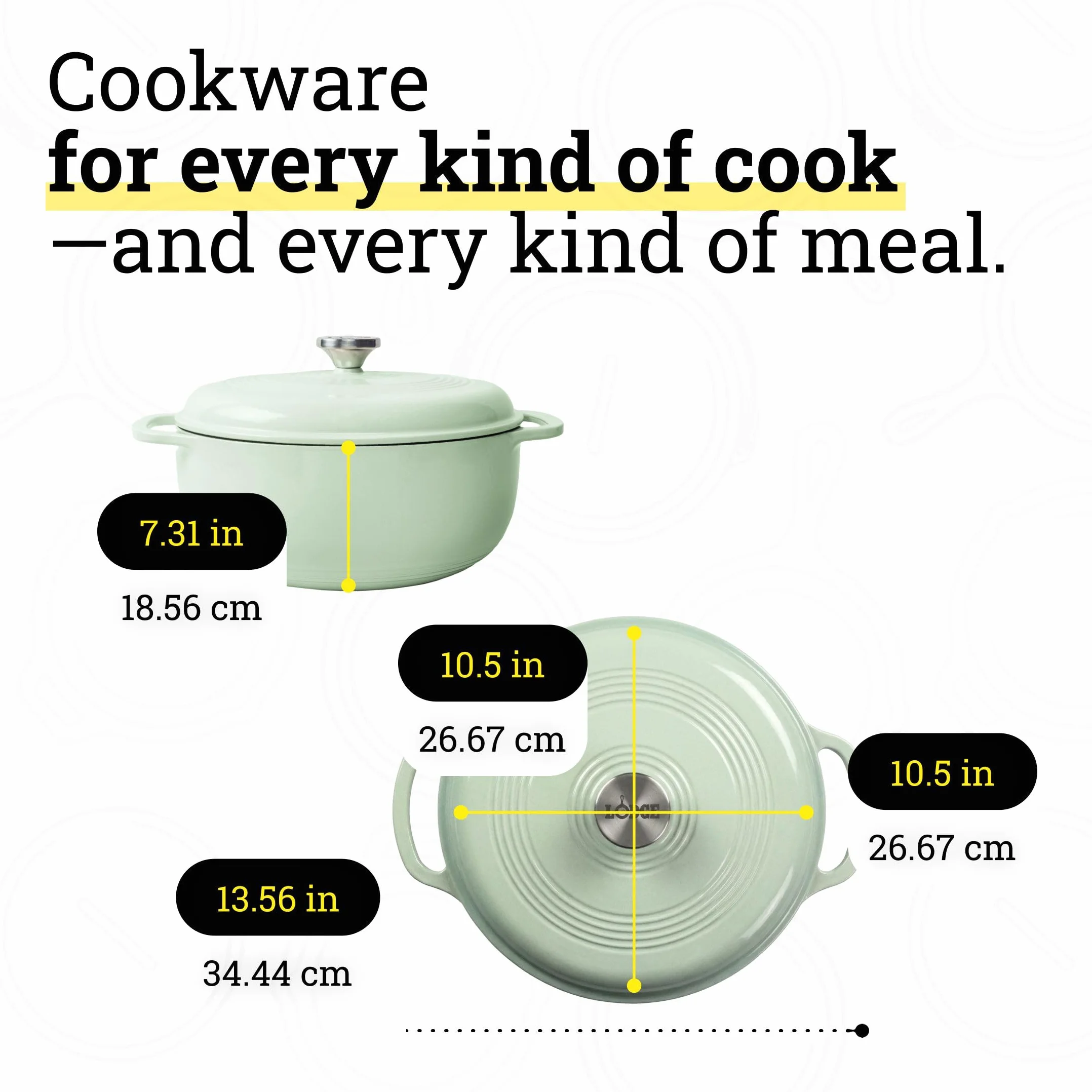 Lodge Emaliowany żeliwny piec holenderski 6 l z pokrywką, podwójne uchwyty, nadaje się do piekarnika do 260°C lub na płycie kuchennej, do marynowania, gotowania, pieczenia, lodówki i serwowania -