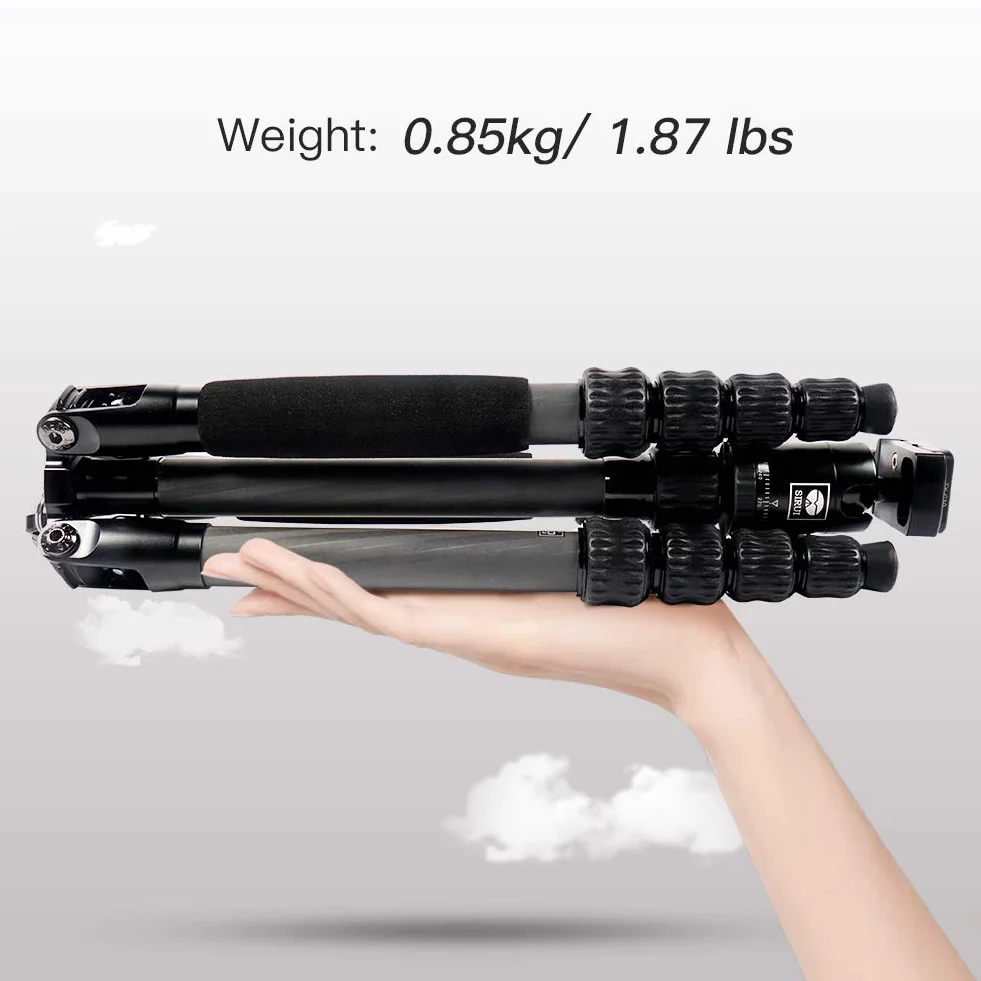Sirui Compact Traveler 5C statyw 140 cm lekki statyw podróżny z włókna węglowego przenośny statyw z głowicą kulową panoramiczną 360° i Arca szwajcarską szybkozłączką nośność do 4 kg
