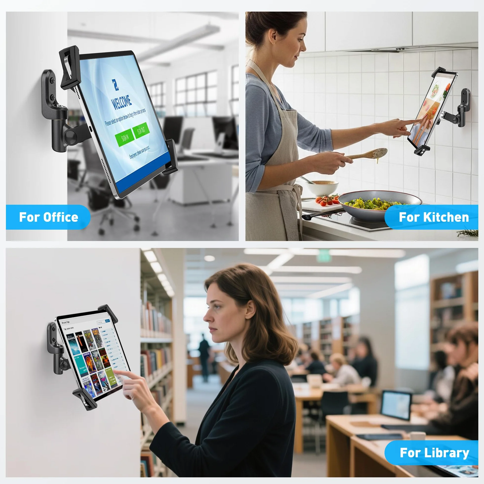 AboveTEK Odporny na kradzież uchwyt ścienny na tablet, uniwersalny stojak na tablet POS, ukośnie ustawiony uchwyt na iPada z zamkiem do iPadów 7-13", czarny