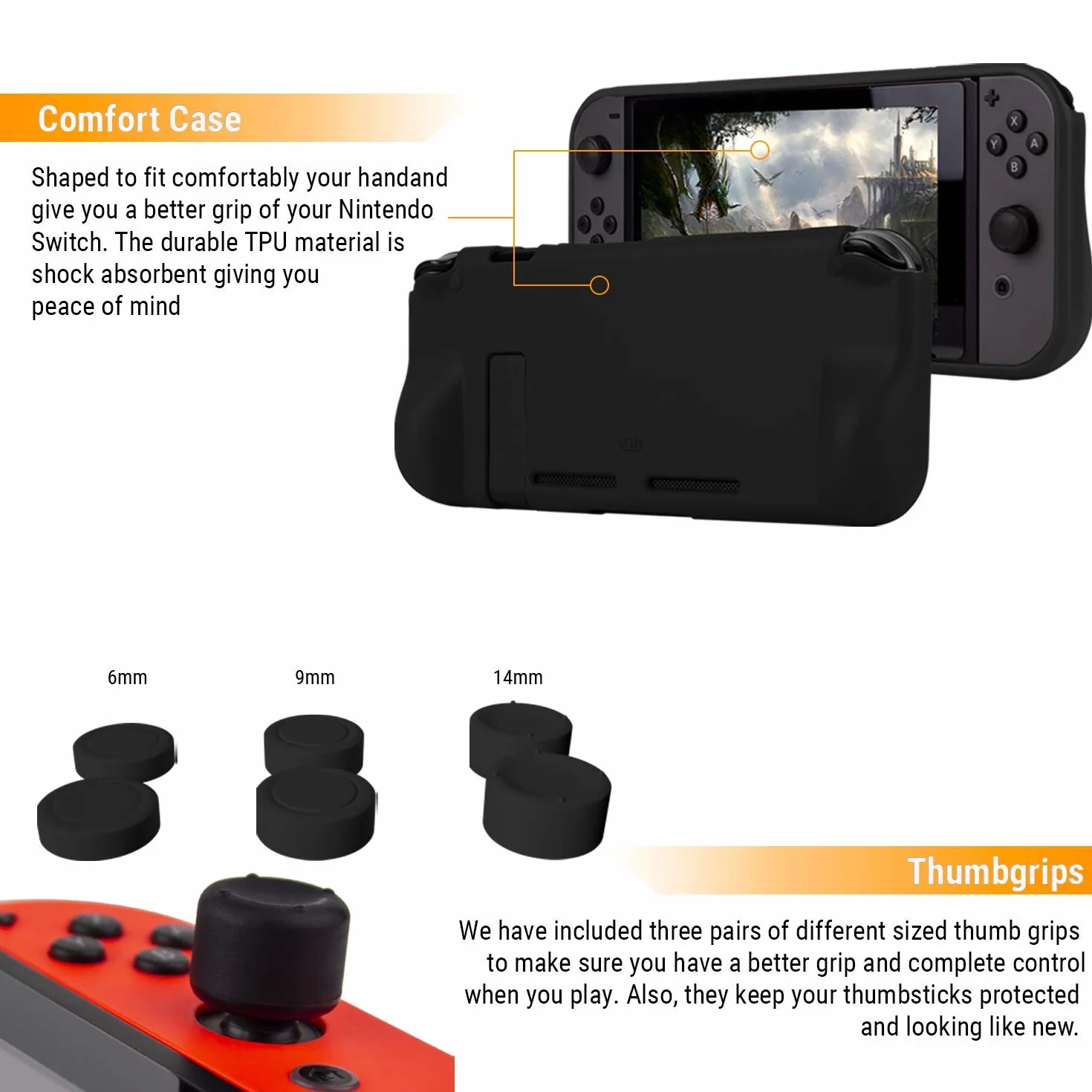Orzly Geek Pack Zestaw akcesoriów do Nintendo Switch: Etui, osłona ekranu, uchwyty Joycon, koła wyścigowe, stacje ładowania
