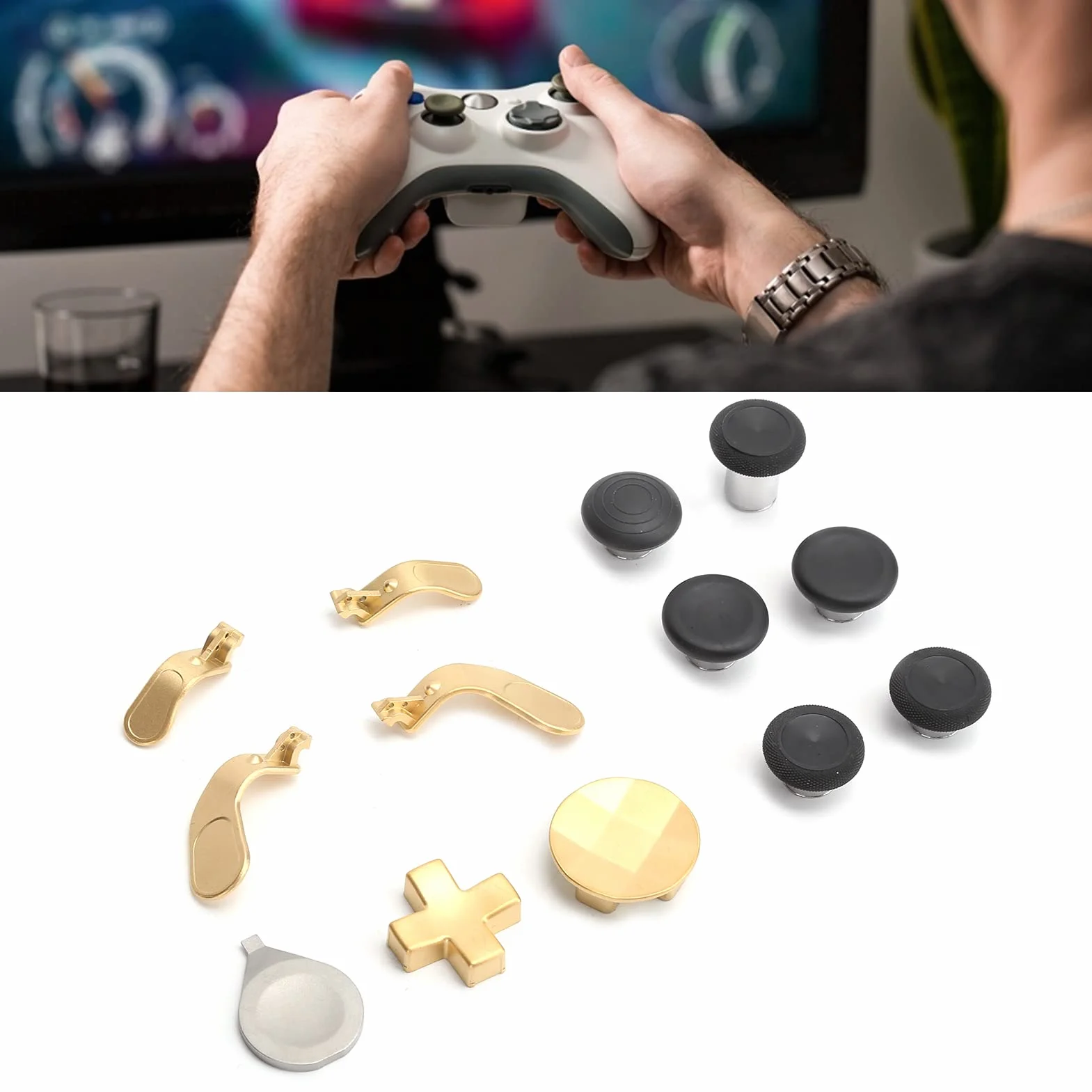 Wymienne Drążki 13 w 1 do Xbox One Elite Series 2, Gamepad Swap Joysticks Paddles Akcesoria do Kontrolera Xbox One Elite Series 2(złoto)