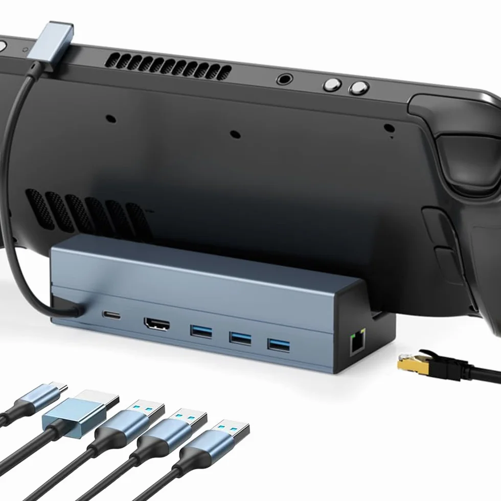 Steam Deck OLED Dock 6-in-1 Docking Station 4K 60Hz HDMI 2.0 Gigabit Ethernet LAN 3 USB 3.0 100W USB C Charging Hub for Valve Steam Deck LCD