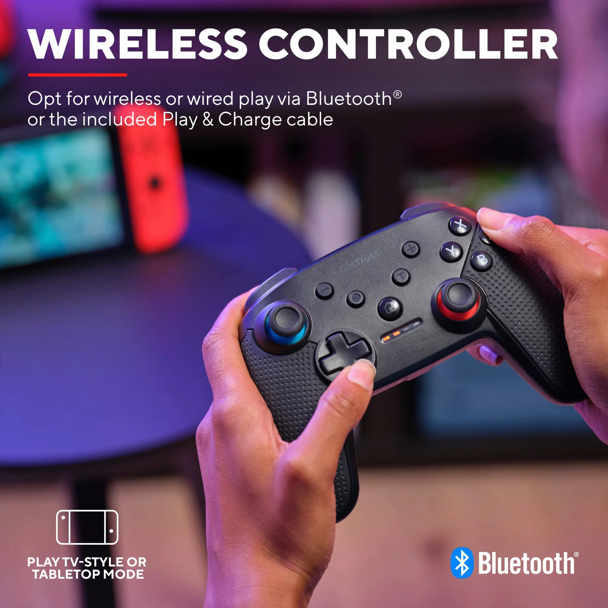 Trust Gaming GXT 1246 Muta Bluetooth Nintendo Switch, kontroler gamingowy z kablem Play-and-Charge, wibracje Dual-Shock, czas odtwarzania 15 godzin, akumulator do ładowania, do Switch Lite, OLED,