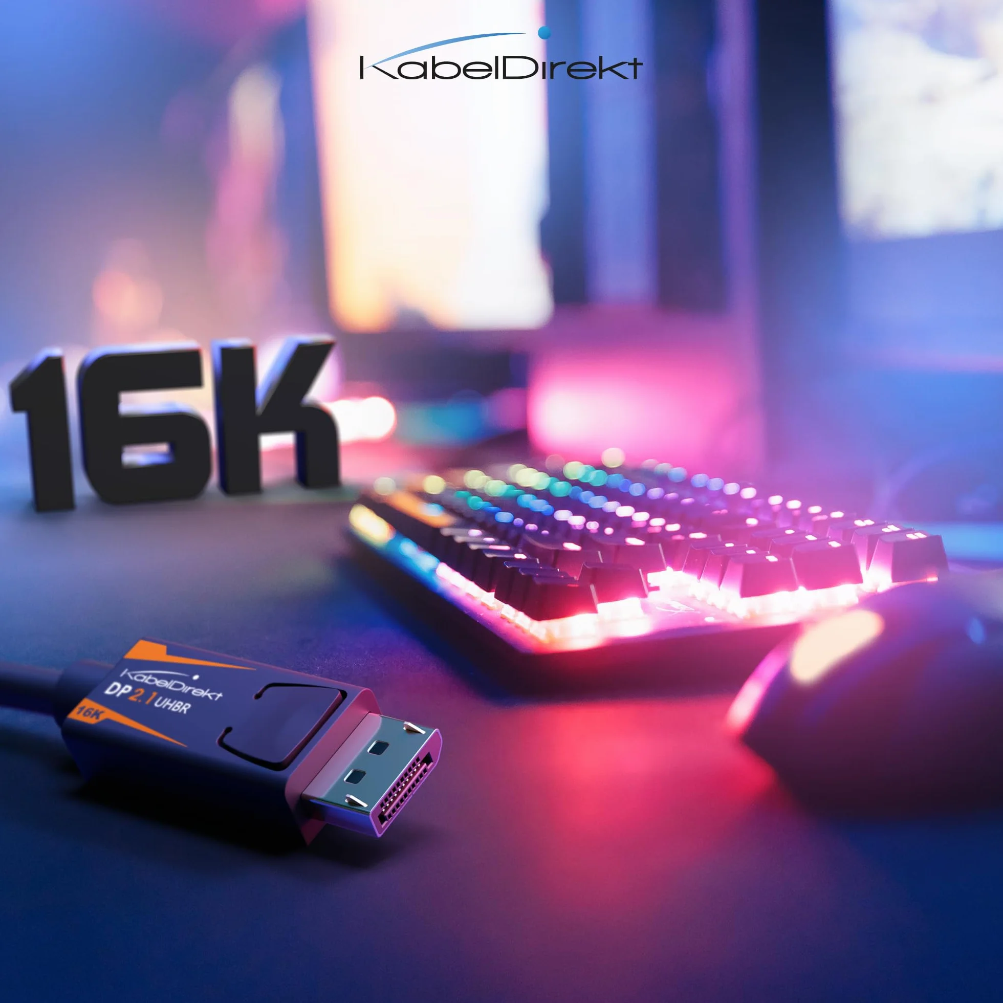 KabelDirekt – Kabel DisplayPort 2.1/DP 2.1 – 1,5m – UHBR, DP80 (80 Gb/s) dla PC Gamingowych/Kart Graficznych z FreeSync/G-Sync, Wysoka Rozdzielczość i Szybkość Klatek: 16K@60Hz, 8K@120Hz, 4K@240Hz