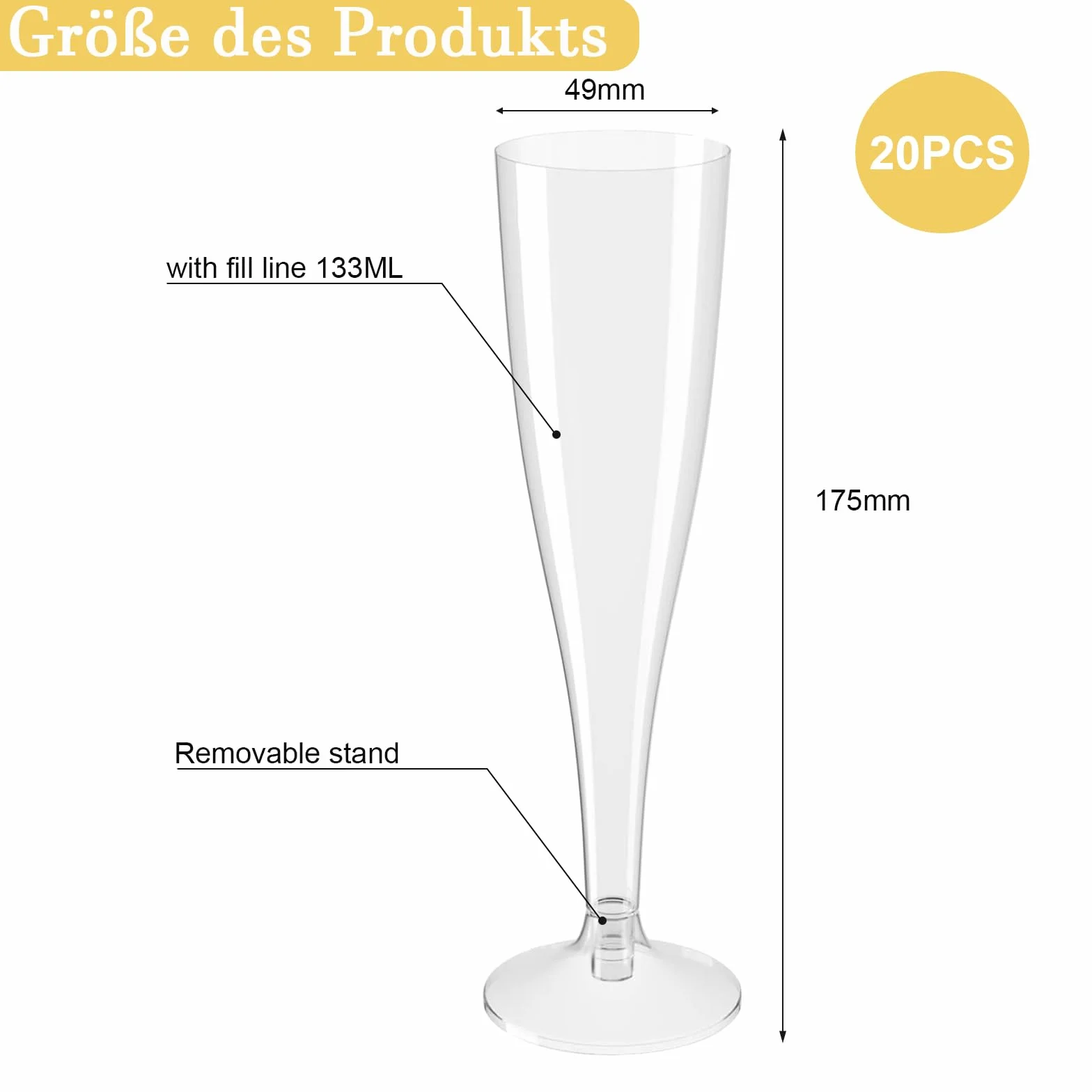 Plastikowe kieliszki do szampana, 20 sztuk, 100 ml, kieliszek do szampana, kieliszek do szampana, na przyjęcie szampana, imprezę, piknik, kieliszki do wina, urodziny, wesele