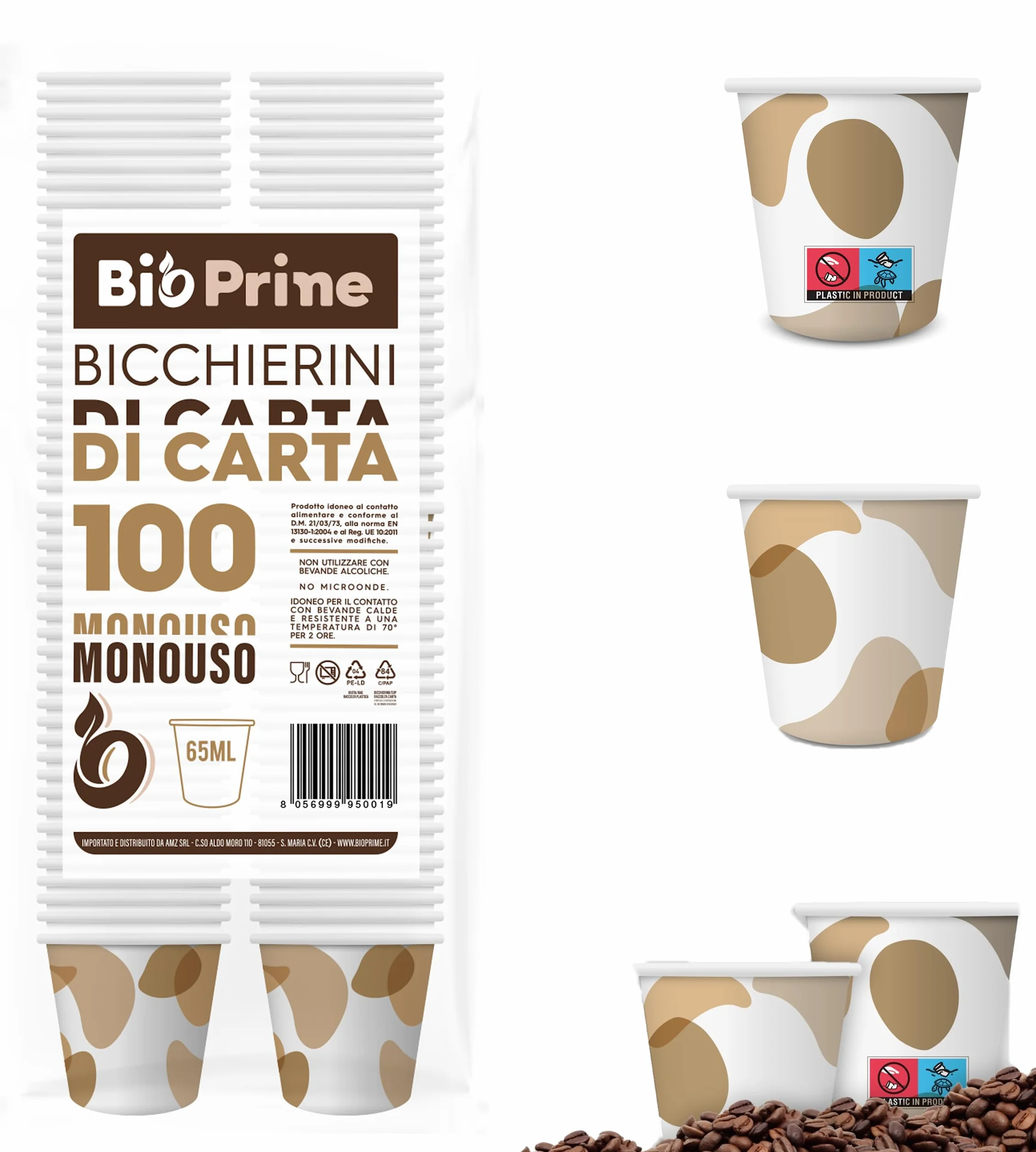 100 jednorazowych papierowych kubków do kawy 65 ml - biodegradowalne papierowe kubki do kawy - ekologiczne jednorazowe kubki do kawy