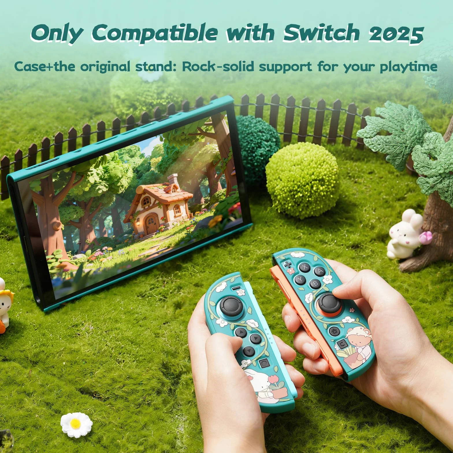 GeekShare Ochronna muszla kompatybilna z Switch 2, Kawaii etui dokujące antyrysunkowa amortyzująca obudowa - Ogród królików