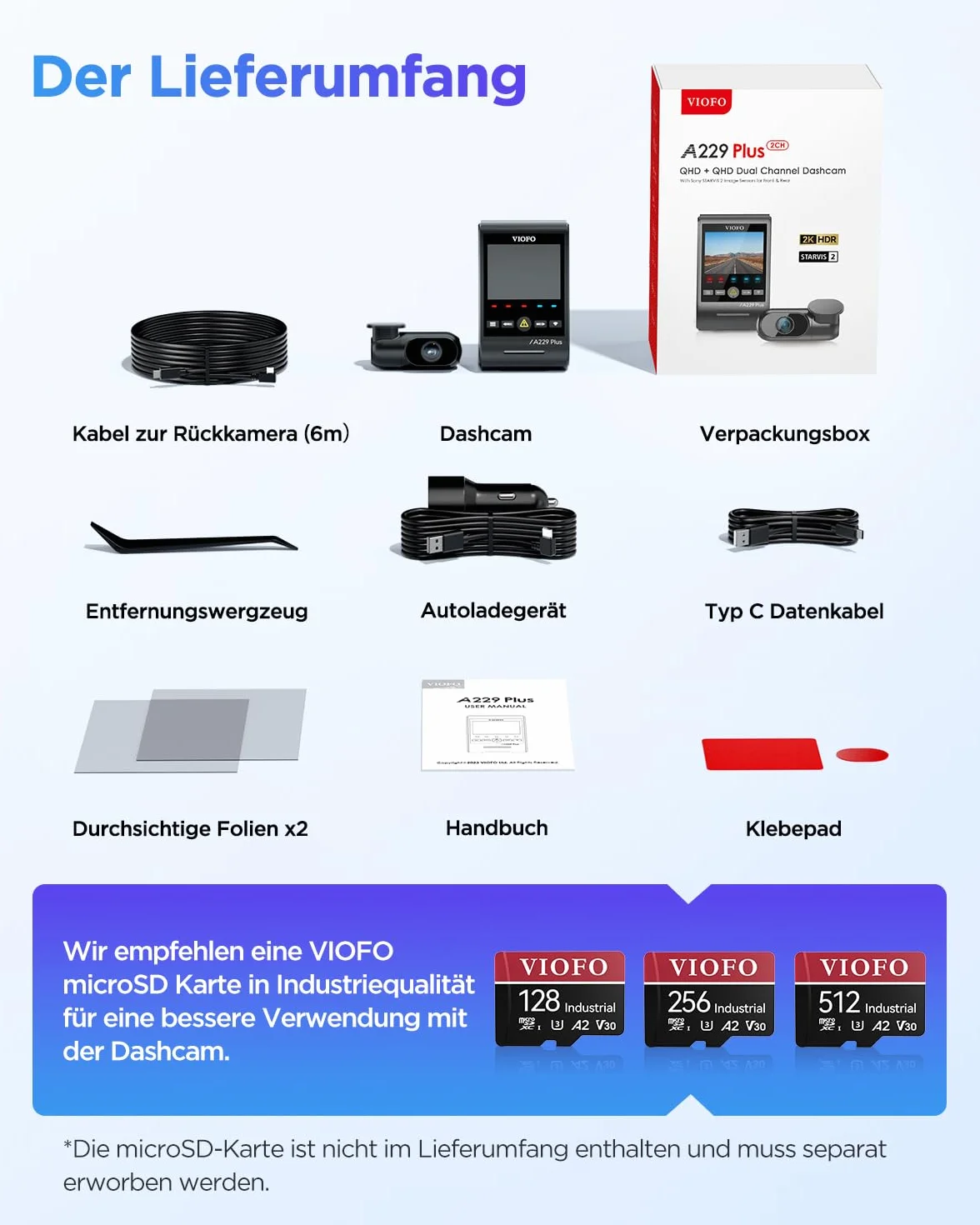 VIOFO A229 Plus 2K + 2K Dual STARVIS 2, HDR przednia tylna kamera samochodowa, sterowanie głosowe i kamera samochodowa Wi-Fi 5 GHz, ultra precyzyjny GPS, super noktowizor 2.0, duży wyświetlacz LCD