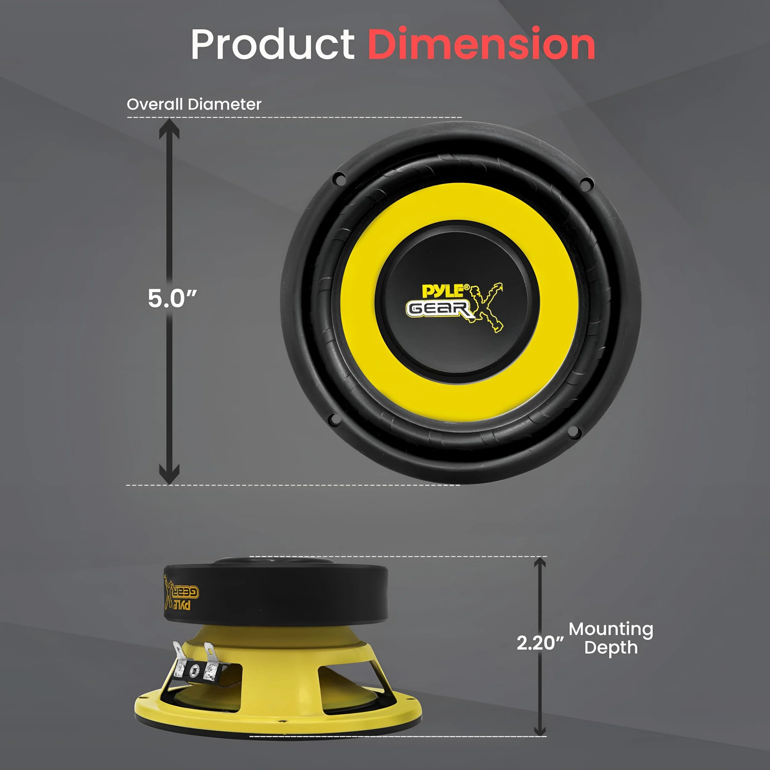 Pyle Car Mid Bass Speaker System, 5" 200W 4 Ohm Auto Mid-Bass Component Poly Woofer Audio Sound Speakers for Car Stereo, 30 Oz Magnet, 2.32” Mount Depth, Cone, High Temp Aluminum Voice Coil (Yellow)