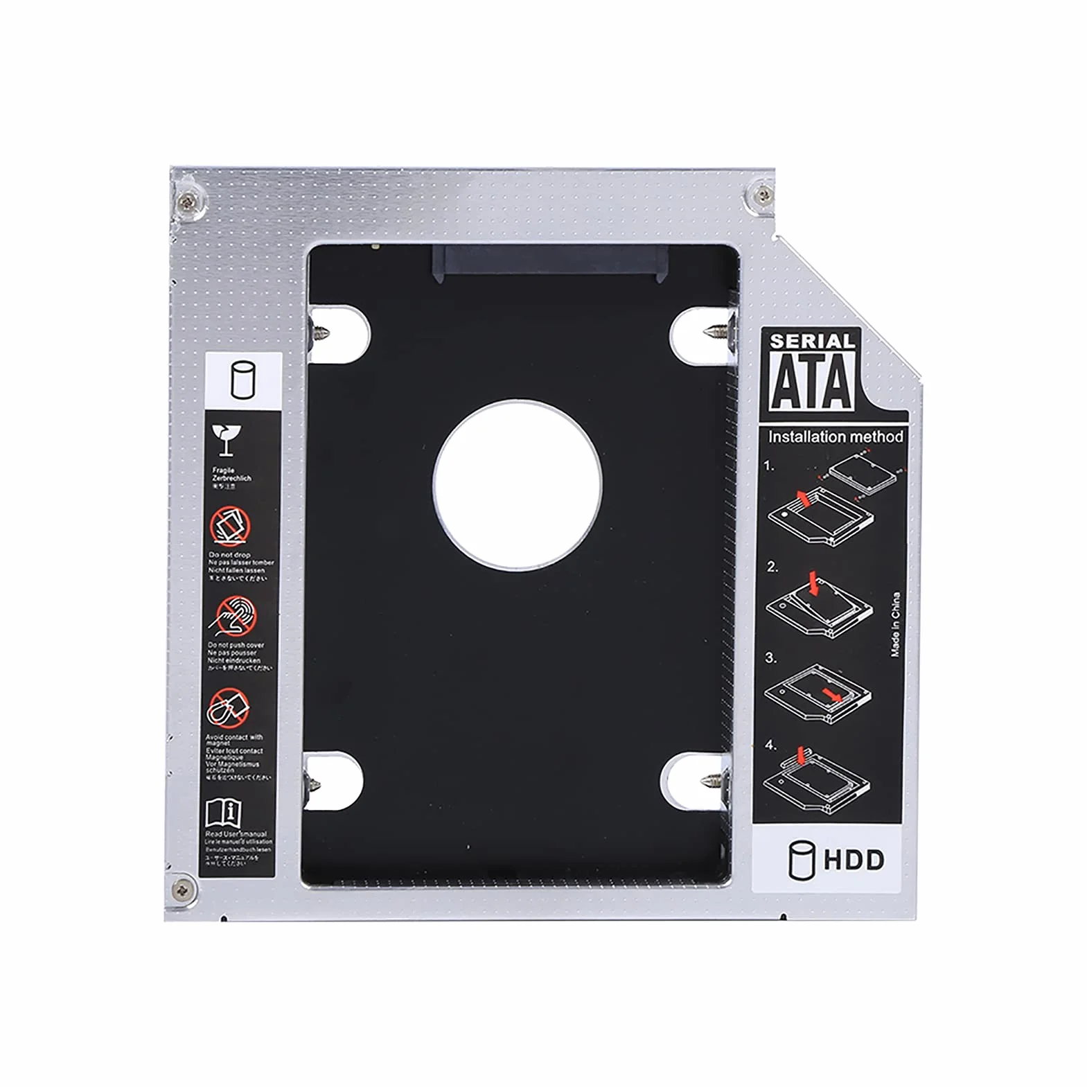 Obudowa dysku twardego, uniwersalny 2nd 12,7 mm twardy dysk optyczny adapter DVD adapter aluminiowy SATA HDD obudowa dysku twardego obsługuje dysk twardy 2,5 HDD, SATA, SATAII, SATA-III SDD