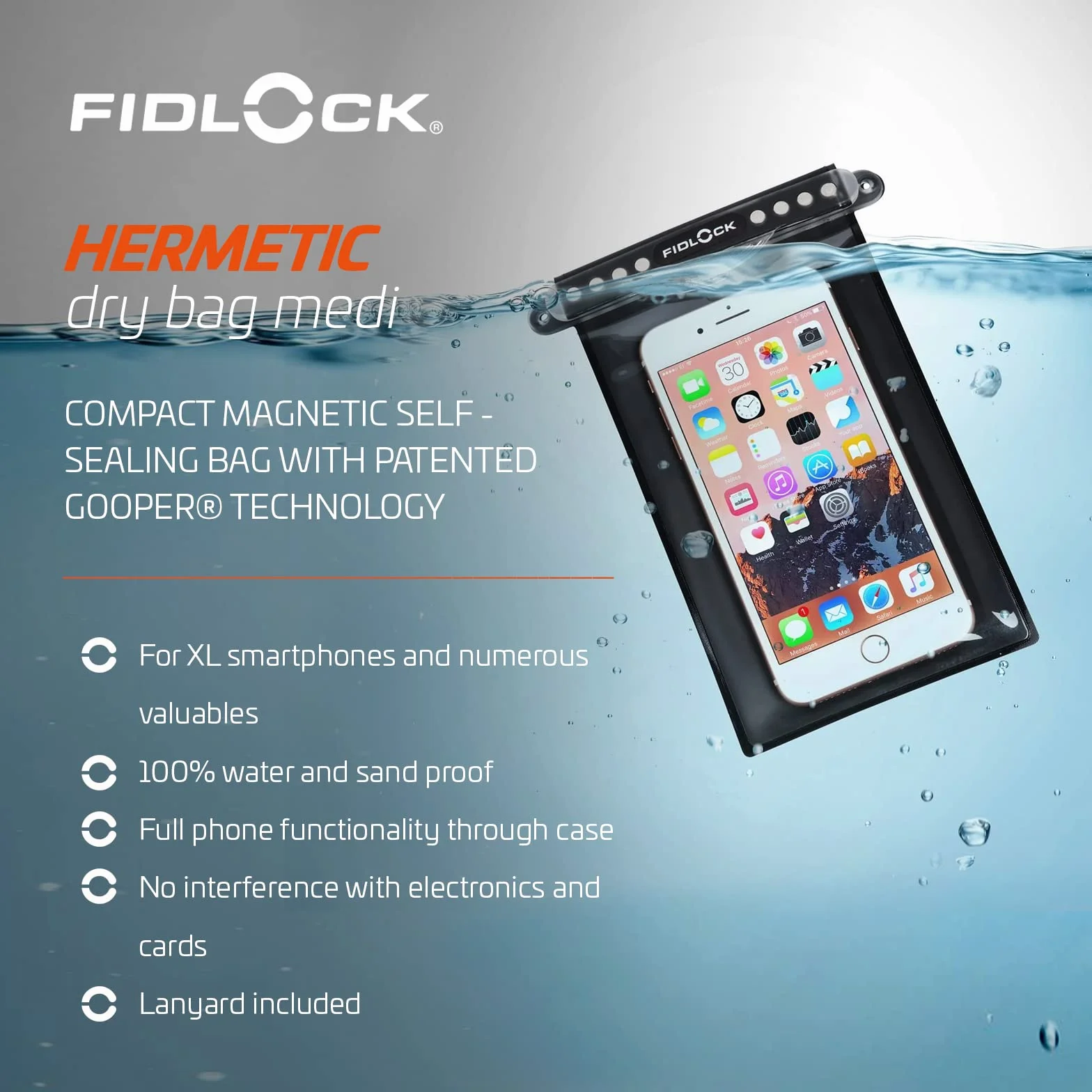 Fidlock Wasserdichte Schutzhülle Hermetic Dry Bag Medi, 148 x 203 x 9mm, Orange, D-11111A-F0000