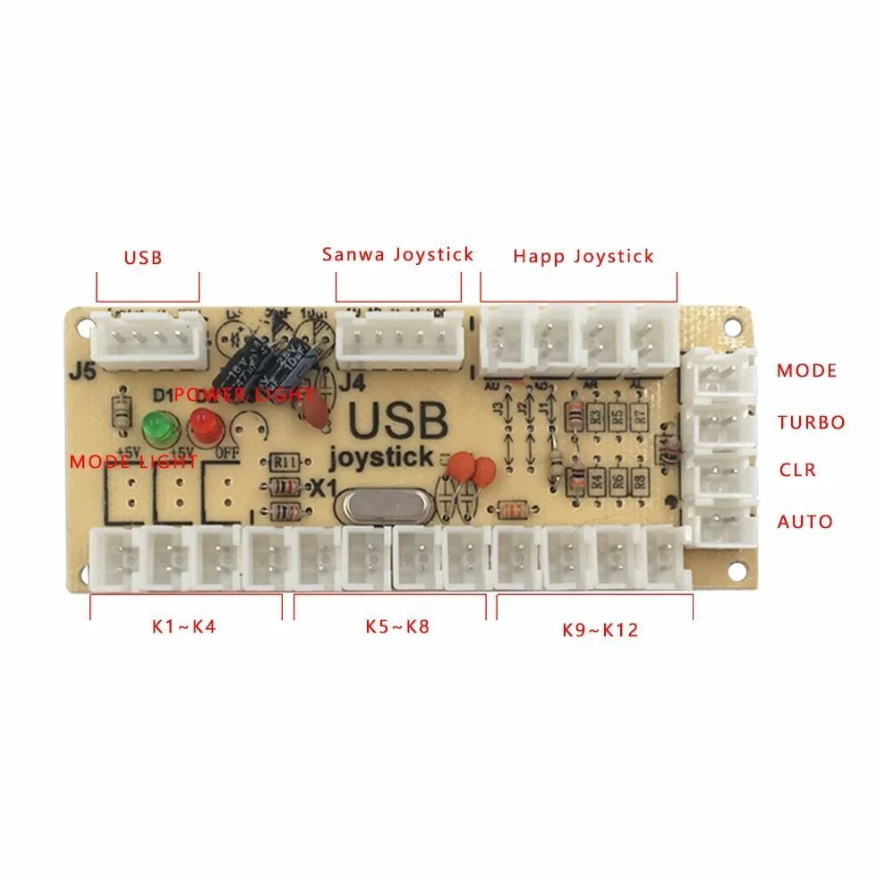 SJJX 2 Player Zero Delay Generic Game Controller USB Encoder Board to Joystick for MAME & Raspberry Pi 1/2/3 RetroPie DIY Projects Support for SANWA Parts