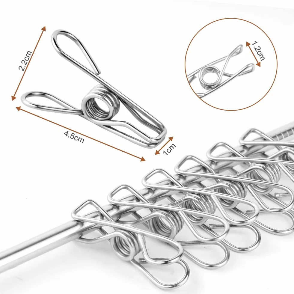 Vicloon Spinki do ubrań, spinacze do ubrań, 100 szt. spinek ze stali nierdzewnej, 4.5 cm, mocne uchwyty metalowe klipsy do prania, wieszak na ubrania, do kuchni, biura
