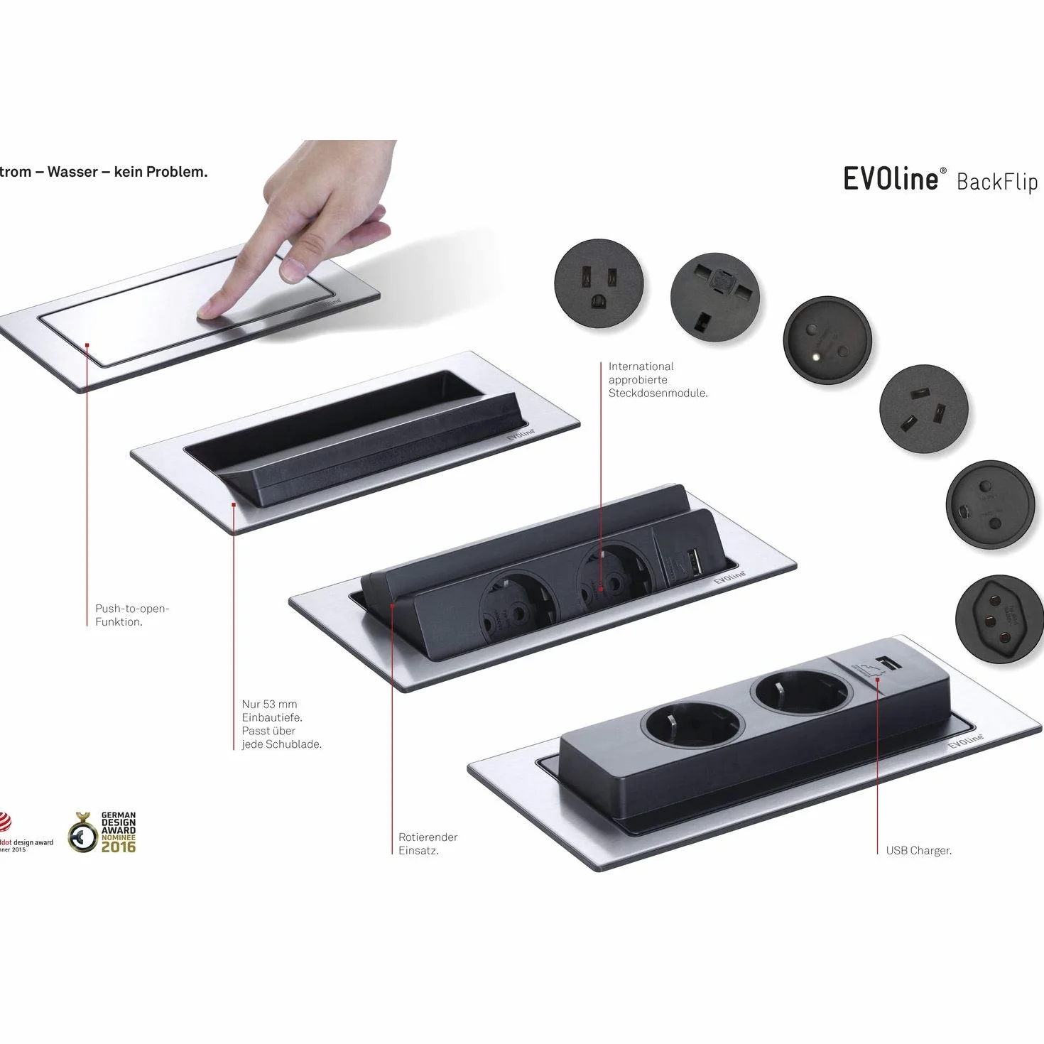 Evoline Evoline Backflip Ładowarka, Srebrny, USB C