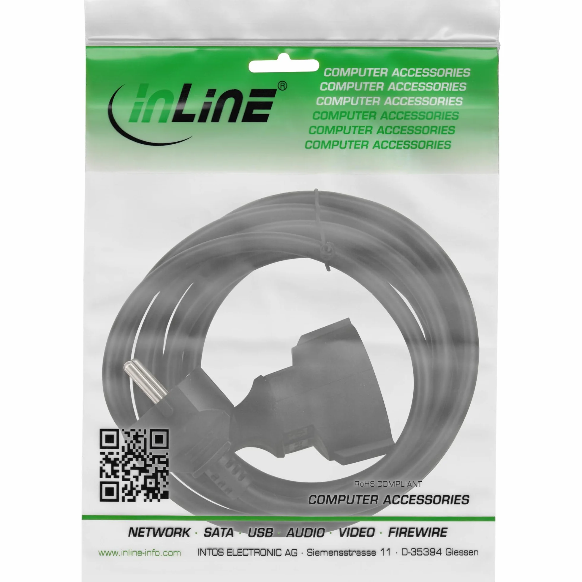 InLine Przedłużacz ze stykiem ochronnym CEE 7/7 do użytku w pomieszczeniach, certyfikat GS z ochroną przed dziećmi, 230 V, H05VV-F3G1,5, 1 m, czarny, 16400