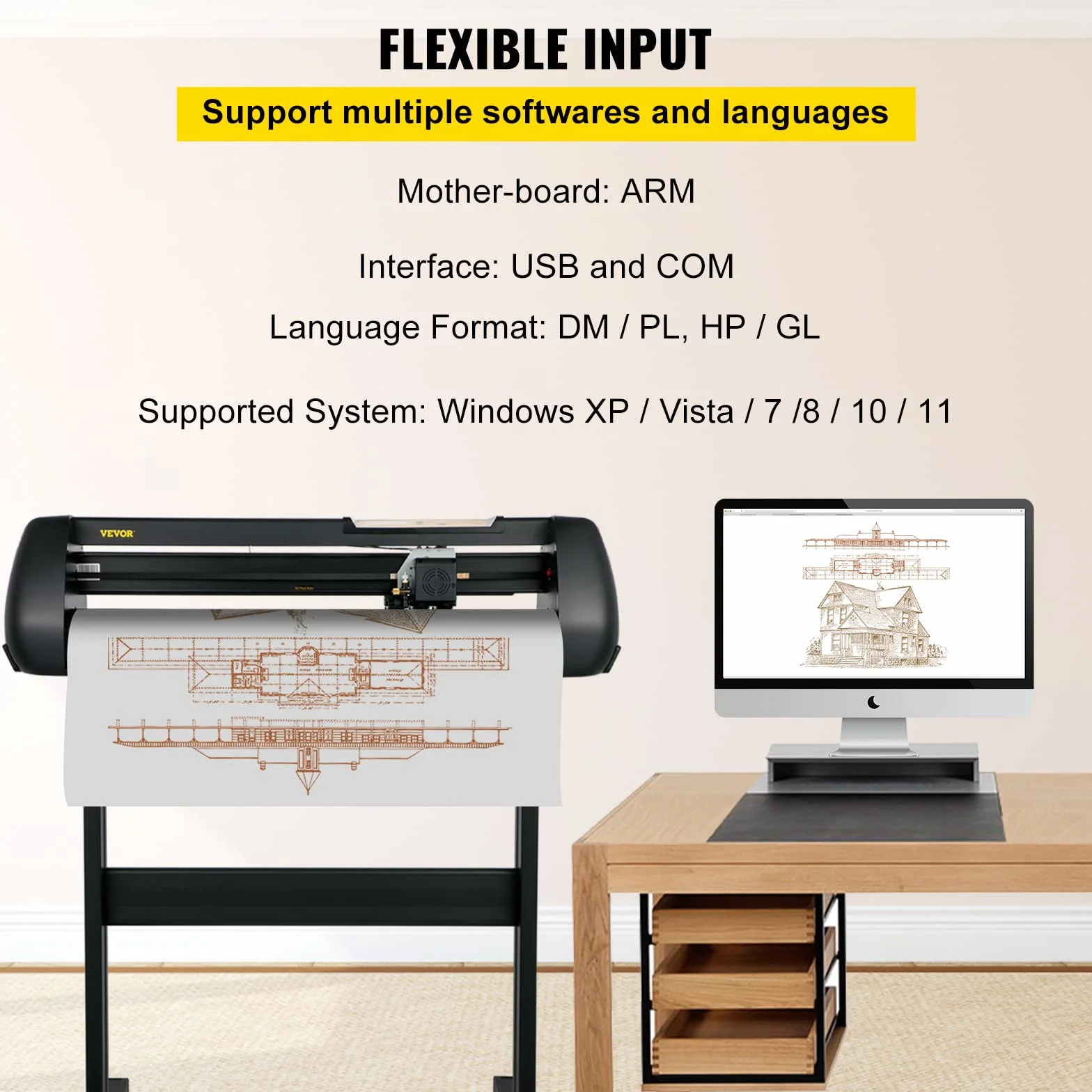 VEVOR Plotter do cięcia winylu 720 mm z oprogramowaniem SignMaster, maszyna do cięcia winylu, wysokiej precyzji panel cyfrowy LED interfejs USB i COM Pięć rolek do wycinania