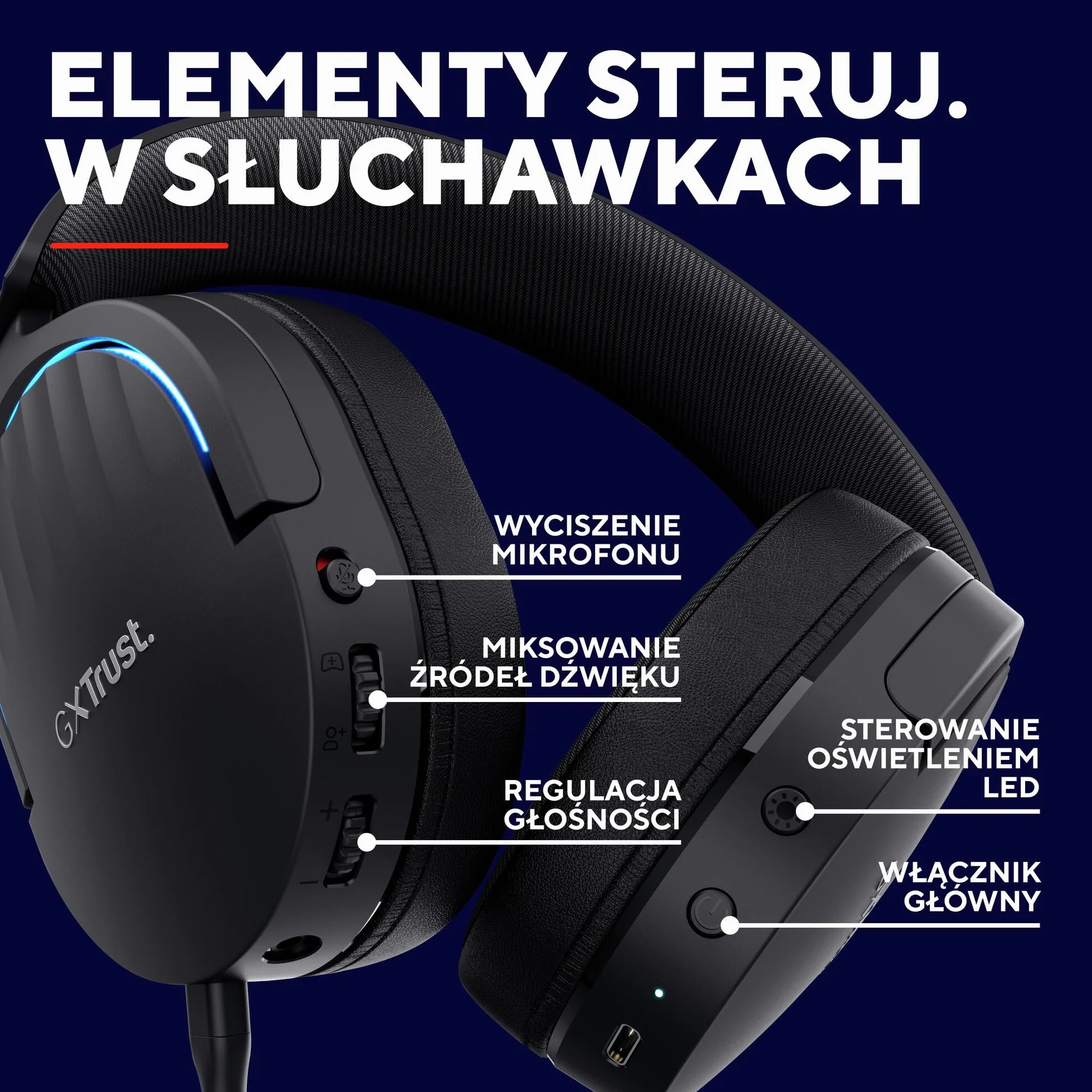 GXTrust 491 Fayzo zestaw słuchawkowy gamingowy Bluetooth 2,4 GHz dźwięk przestrzenny 7.1 czas pracy baterii 22 h bezprzewodowy headset RGB wokółuszny czarny