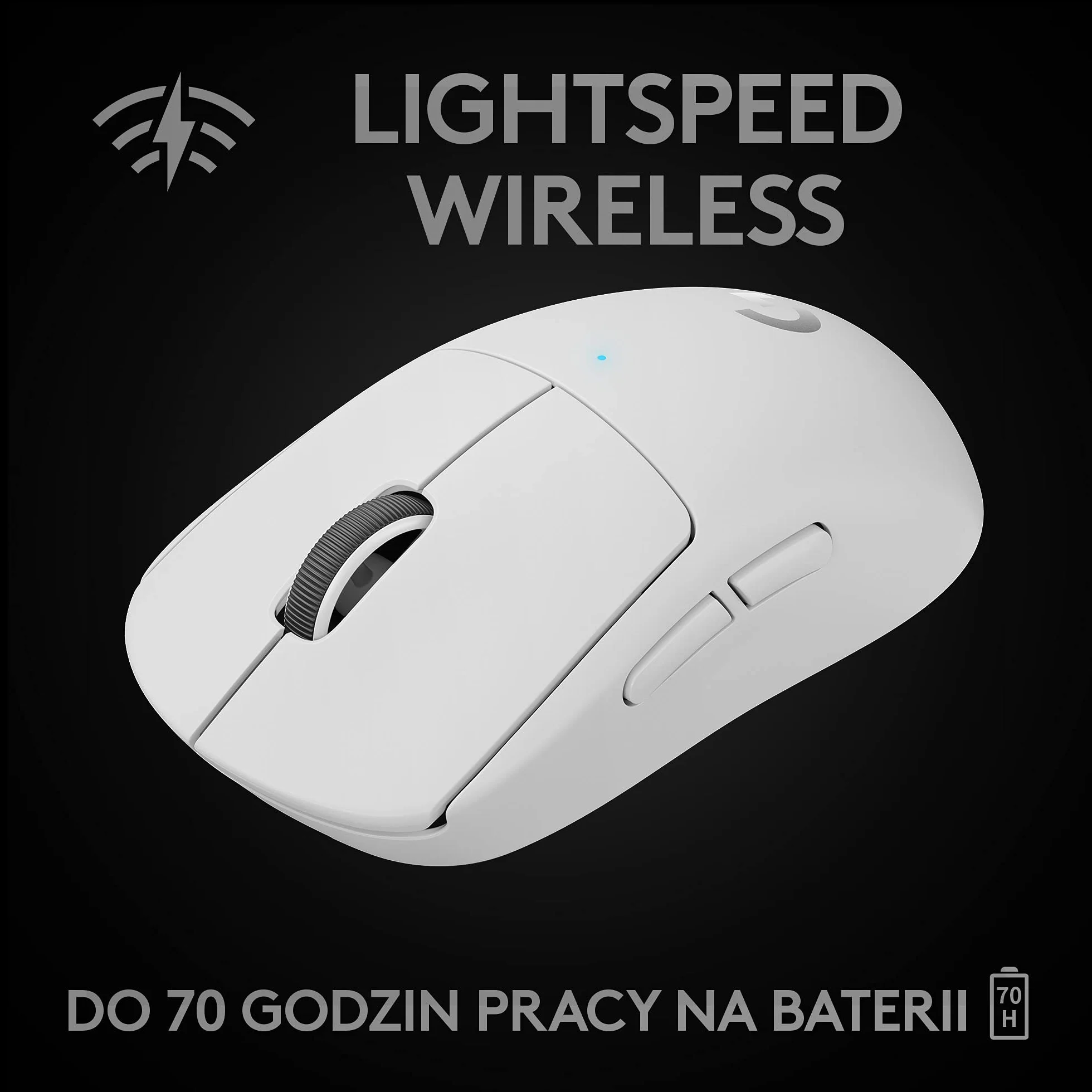 Logitech G PRO X SUPERLIGHT bezprzewodowa mysz gamingowa z czujnikiem HERO 25K, bardzo lekka 63 g, 5 programowalnych przycisków, czas pracy baterii 70 godzin, Zero Additive PTFE Feet, PC/Mac - biała