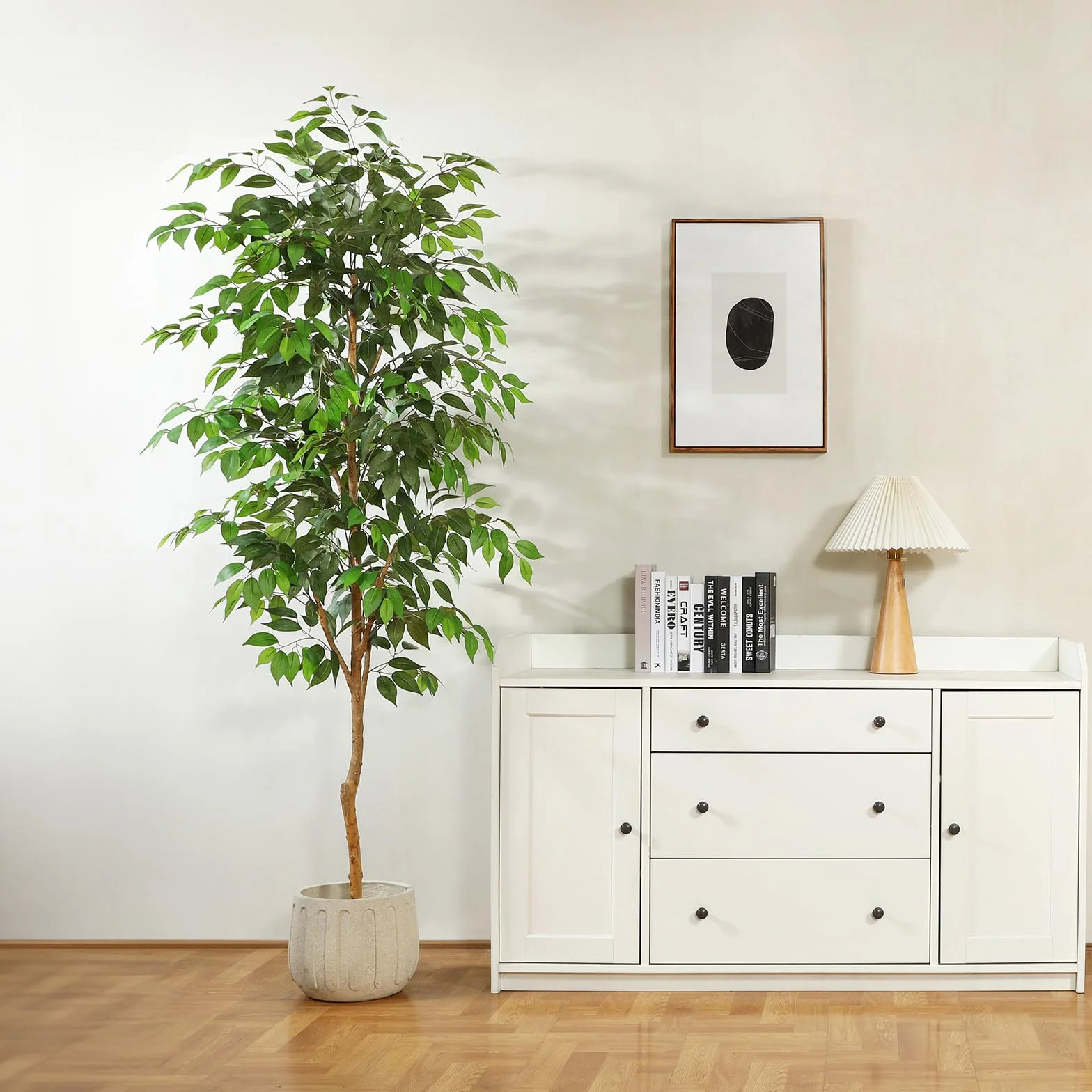 Fopamtri Sztuczna roślina duża, 210 cm, Ficus Benjamina, sztuczna roślina z naturalnego drewna, roślina pokojowa, sztuczne drzewo w doniczce, do domu, biura, na balkon (1 sztuka)