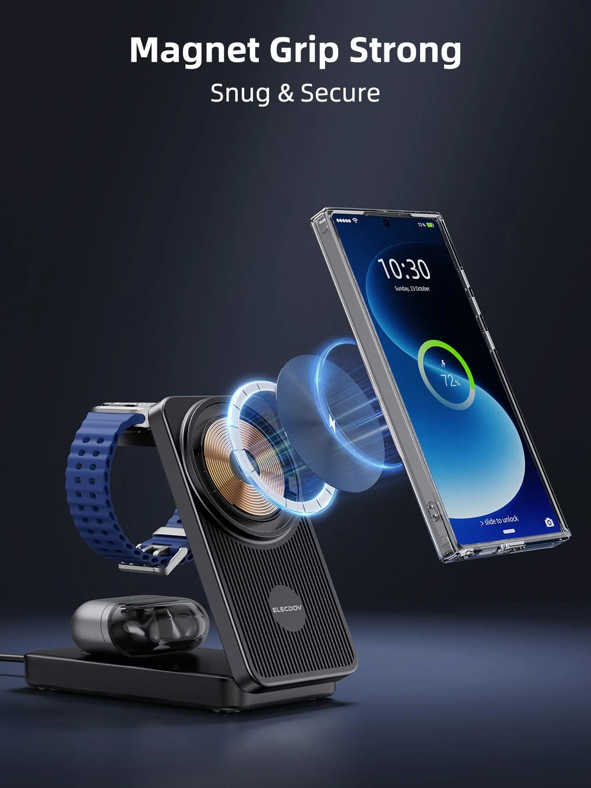 Magnetyczna stacja ładująca do Samsung Galaxy S26 Ultra, 3 w 1 MagSafe Wireless Charger, składana do Galaxy S25/S24/Z Fold/Flip 7, ładowarka do zegarka Galaxy Watch Ultra 8/7/6/5, Galaxy Buds 3 Pro