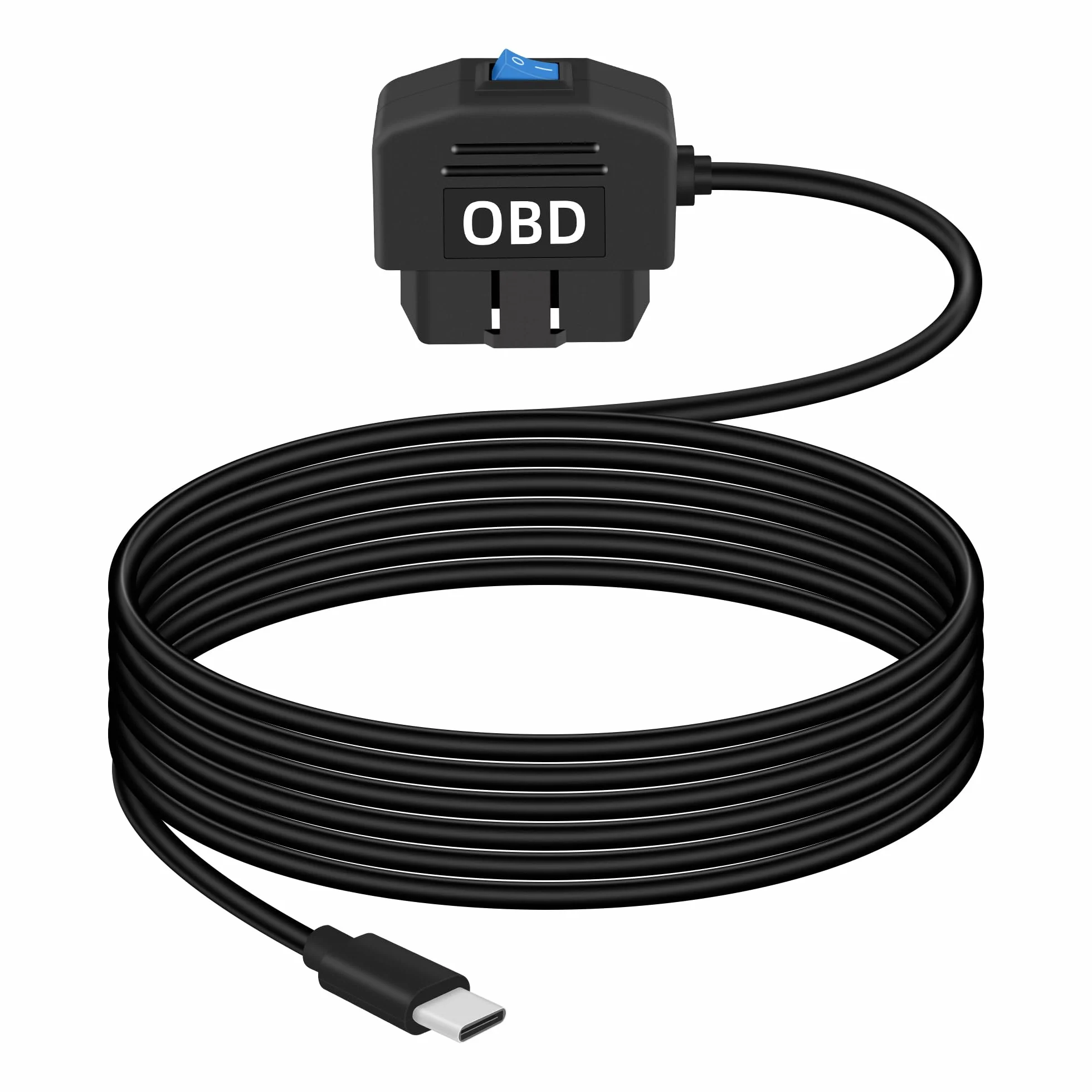 GELRHONR Kabel zasilający OBD USB C do pojazdów elektronicznych, kamery na deskę rozdzielczą, 12-24 V OBD2, zestaw Hardwire z przyciskiem przełącznika, 24-godzinny nadzór i tryb Acc 2