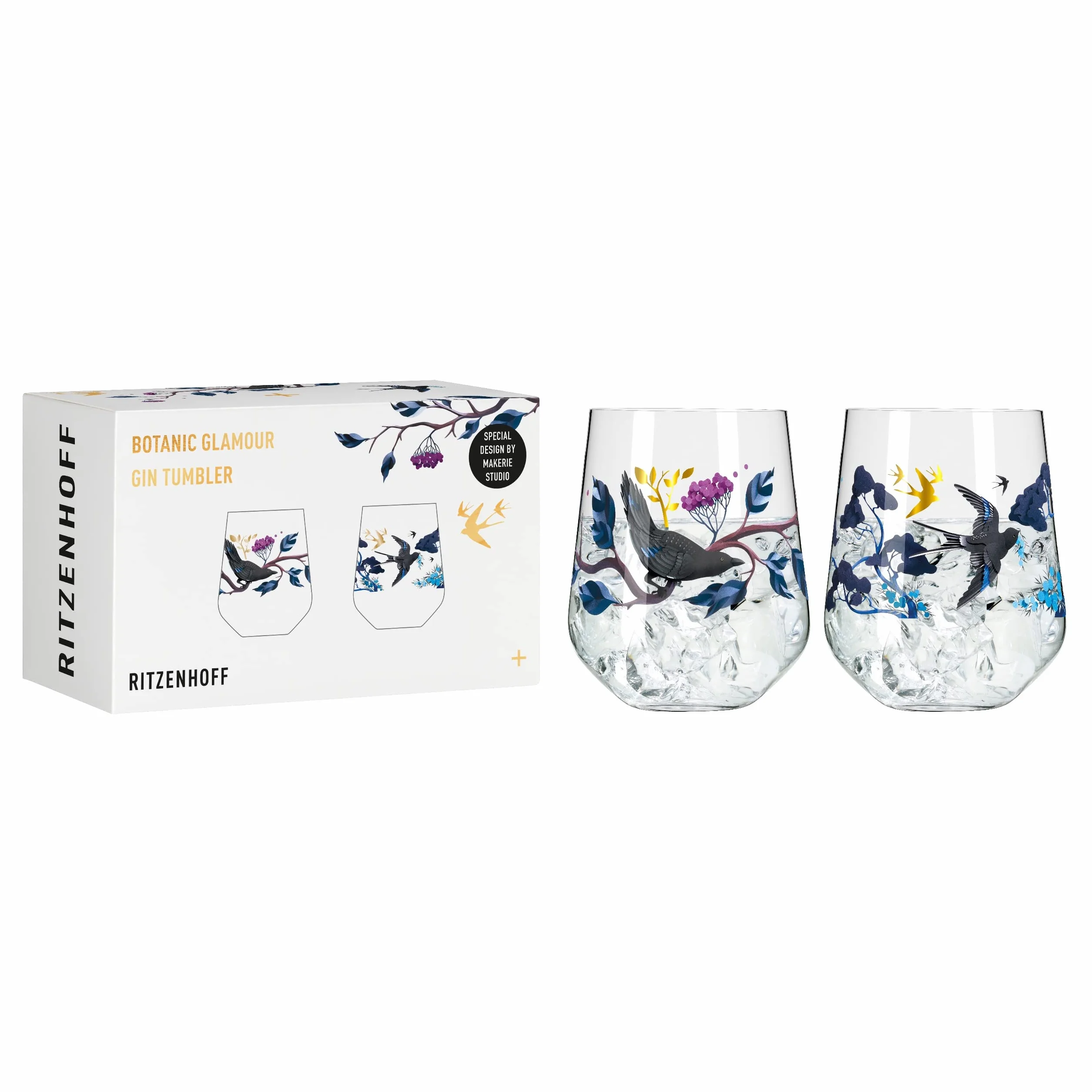 RITZENHOFF 3801002 zestaw kieliszków do ginu, 700 ml, seria Botanic Glamour nr 1, 2 sztuki kubków ze światami papieru - Made in Germany