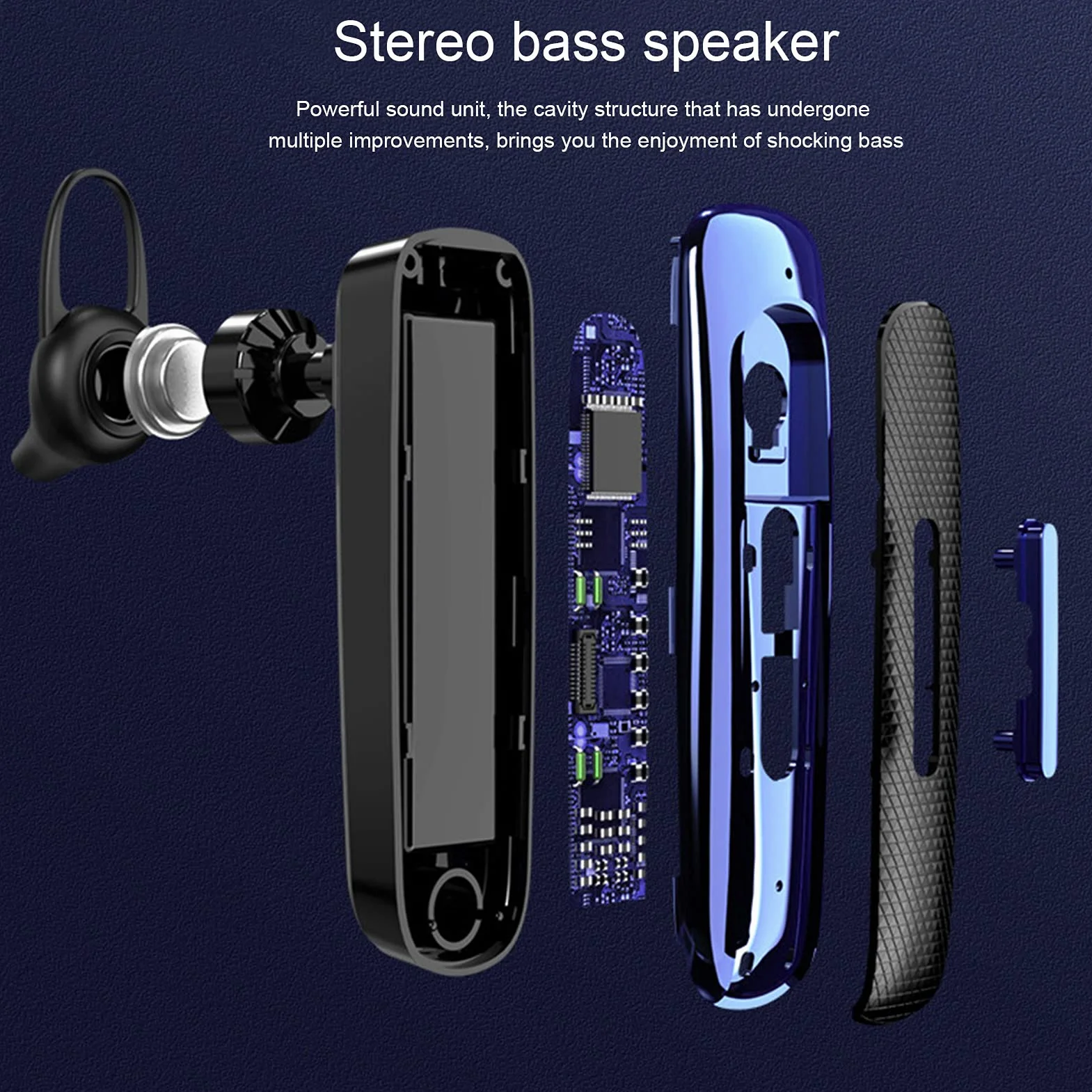Bezprzewodowe Słuchawki Bluetooth Pojedyncze Ucho, Wielofunkcyjna Redukcja Szumów Połączenia HD, Funkcja Bluetooth, Wygodne Noszenie, do Jazdy(czarno-niebieski)