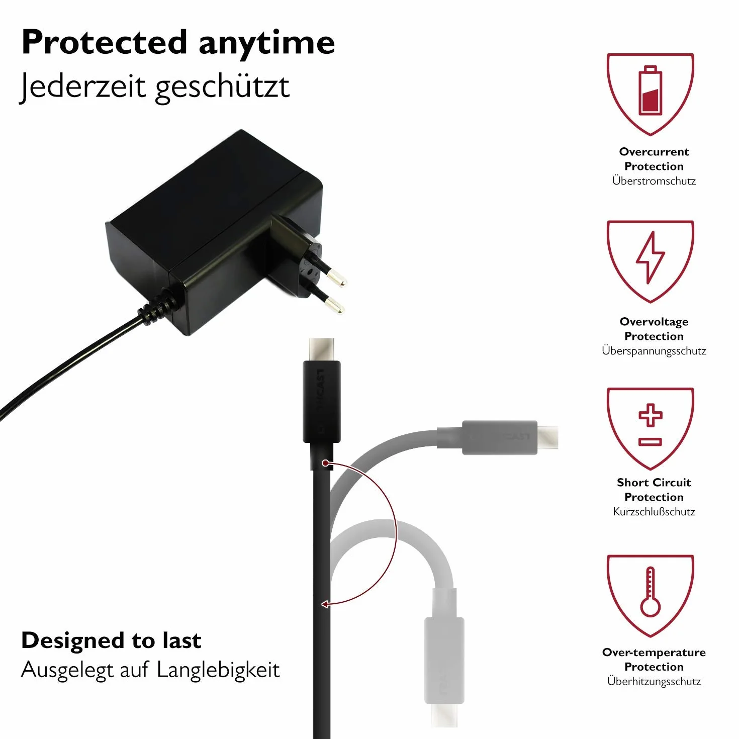 Zasilacz Lioncast do przełącznika Nintendo Switch/Switch Lite z 1,8 m kablem ładującym | Ładowarka 15V przez USB-C (kontroler Pro, ręczny, tryb TV), ładuje się jak oryginalny zasilacz
