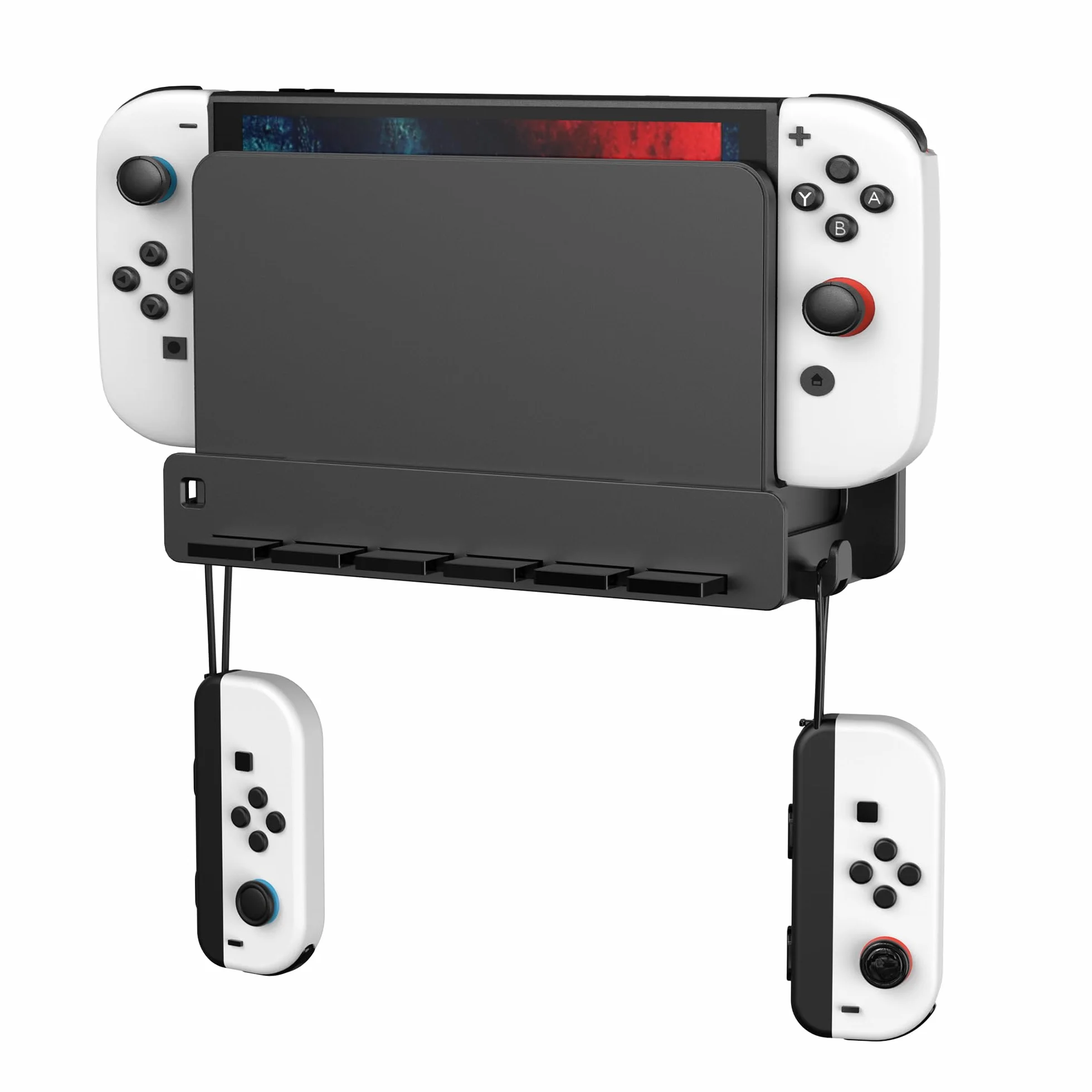 SOKUSIN Uchwyt ścienny kompatybilny z Switch – 6 przegródek na karty, haczyki Joy-Con