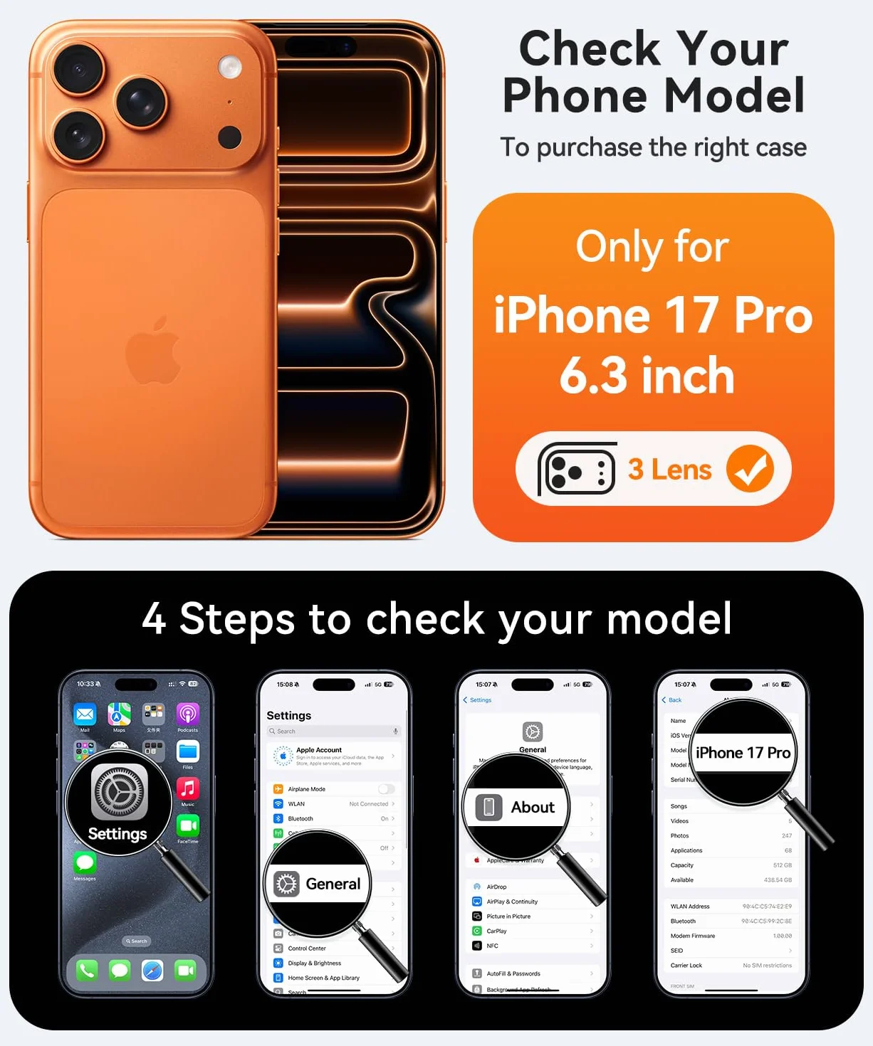 CANSHN Magnetyczne Etui kompatybilne z iPhone 17 Pro z Pełną Ochroną Aparatu, Półprzezroczyste Matowe Wstrząsoodporne 6,3 cala - Czarny
