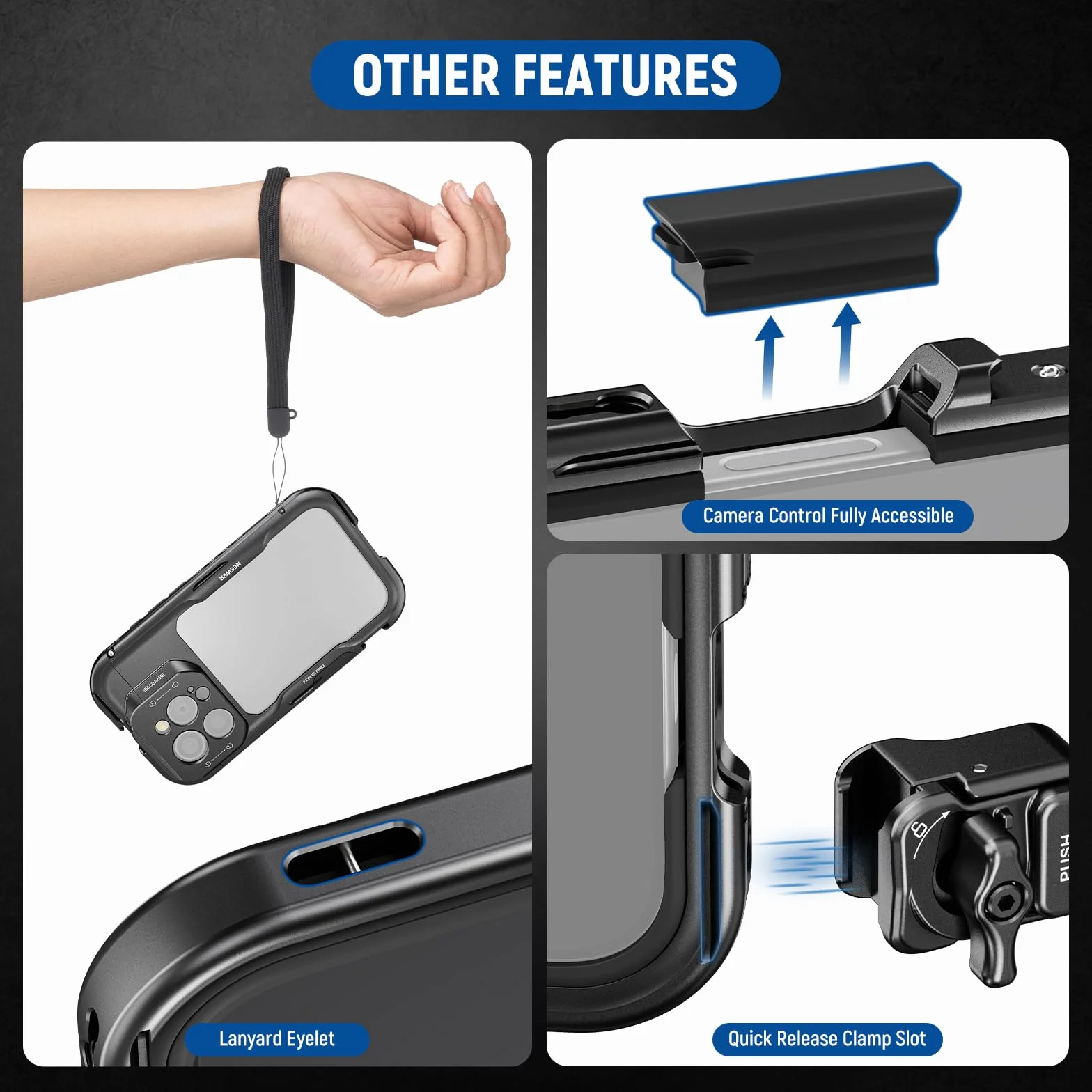 NEEWER 16 Pro Cage Quick Release Video Rig Stabilizer kompatybilny z iPhone 16 Pro z 67mm adapterem filtra 17mm tylna płytka obiektywu T mocowanie obiektywu kompatybilny z Moment PA073