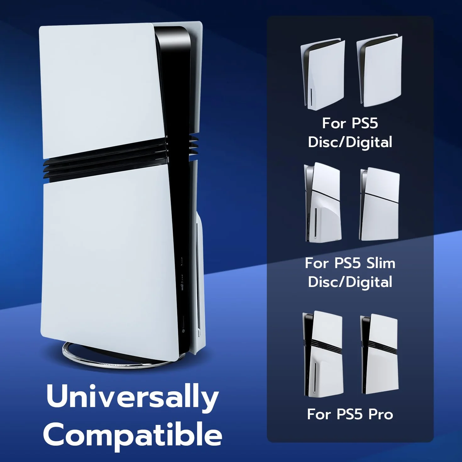 Stojak pionowy do konsol PS5/PS5 Pro/PS5 Slim, pionowa okrągła podstawa uniwersalna podstawka na biurko do wszystkich konsol P5 Disc i Digital Editions - srebrny