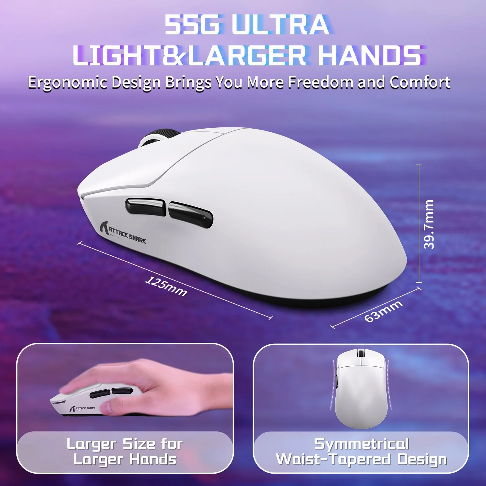 MAMBASNAKE X ATTACK SHARK X8SE Ultralekka bezprzewodowa mysz gamingowa 55g 25000DPI PixArt PAW3311 BT 2.4G USB-C Biała