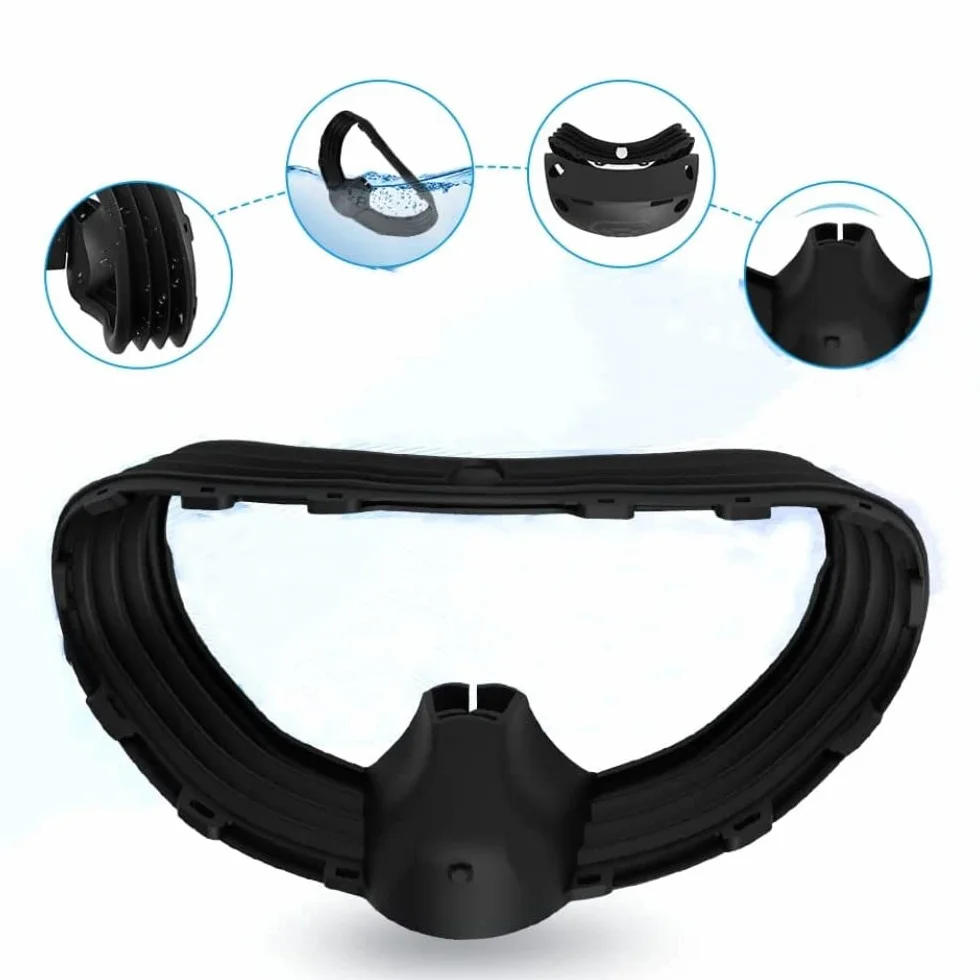EMEBAY Twarz VR Silikonowe Etui do PSVR2 / Play*station VR2, miękkie, zmywalne, ochronne etui VR dla PS VR2, gumowe etui ochronne z czapką z kołysaniem, czarny, Pokrowiec silikonowy