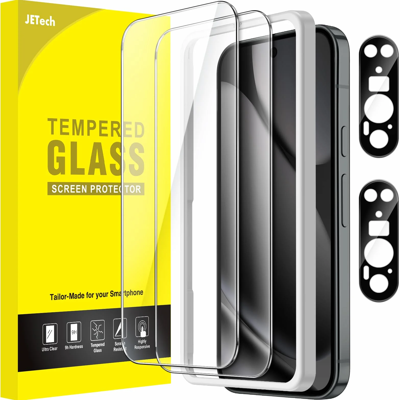 JETech Ochraniacz Ekranu dla Google Pixel 10 Pro z Ochraniacz Obiektywu Aparatu, Odblokować Odcisk Palca Kompatybilny, Szkło Hartowane Film, HD Przejaśniać, 2 Sztuki Każdy