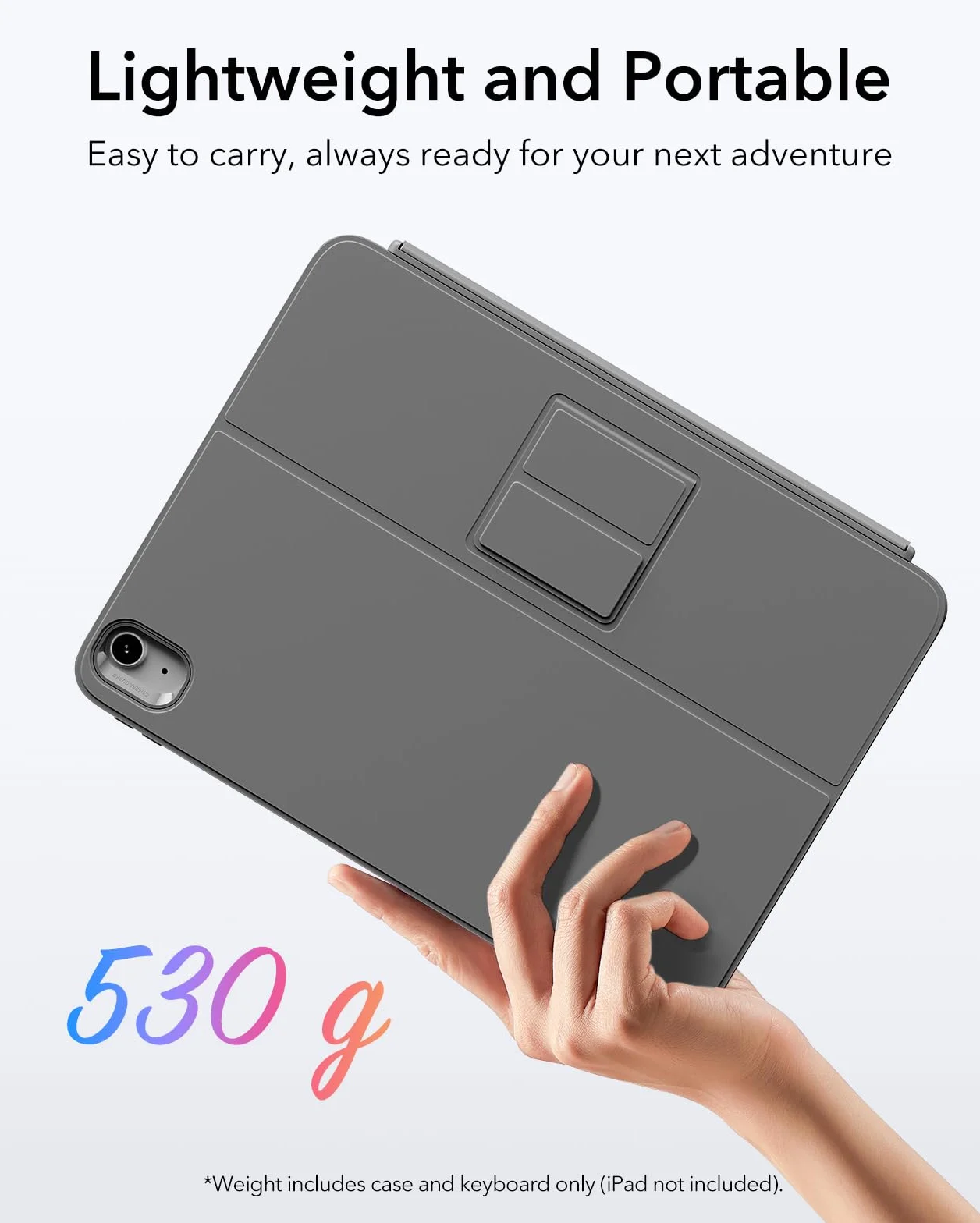 ESR Etui Flex na iPad 11 (A16) 2025/10 generacji z klawiaturą, ultralekka, magnetyczna zdejmowana klawiatura do iPada 10,9" z trybami pisania i przeglądania, duży, precyzyjny gładzik, ciemnoszary