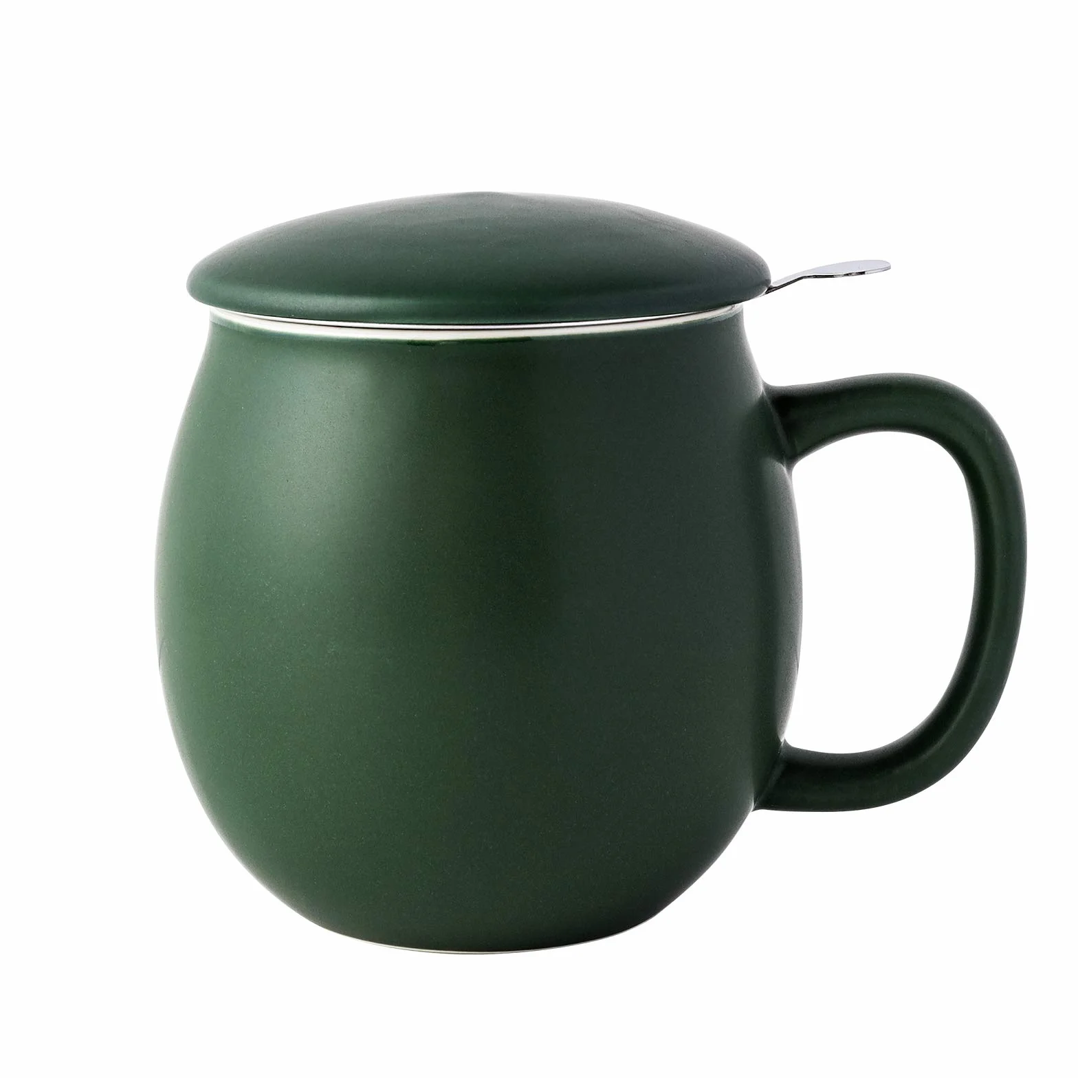 Yundu Porcelanowa filiżanka do herbaty 355 ml z zaparzaczem i pokrywką, kubek z pokrywką do stromenia, matowa zieleń