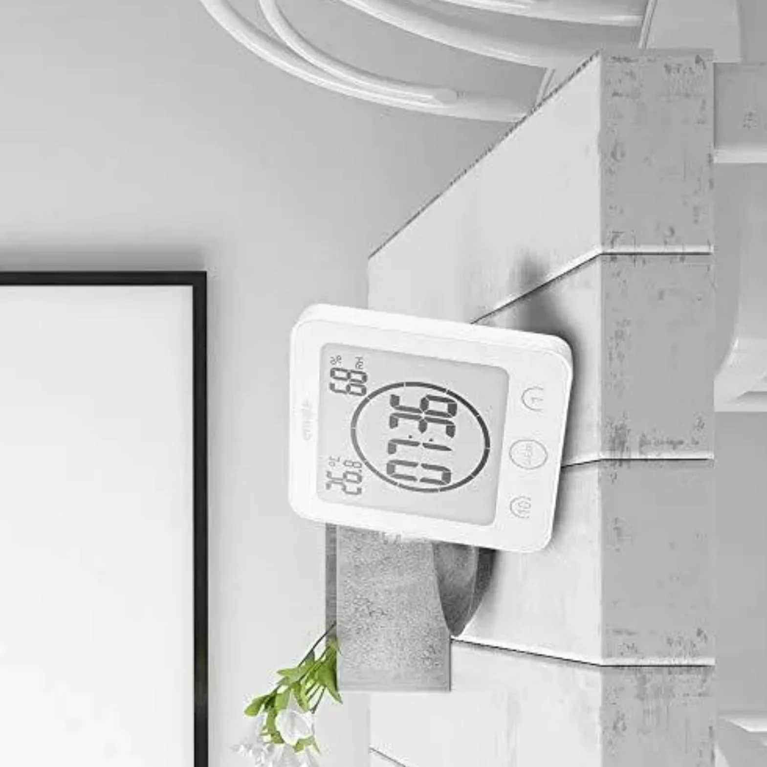 Cyfrowy zegar prysznicowy z budzikiem, wodoodporny timer łazienkowy, duży wyświetlacz LCD (czas/temperatura/wilgotność), 3 opcje montażu, do łazienki, kuchni, stacji do makijażu (biały)
