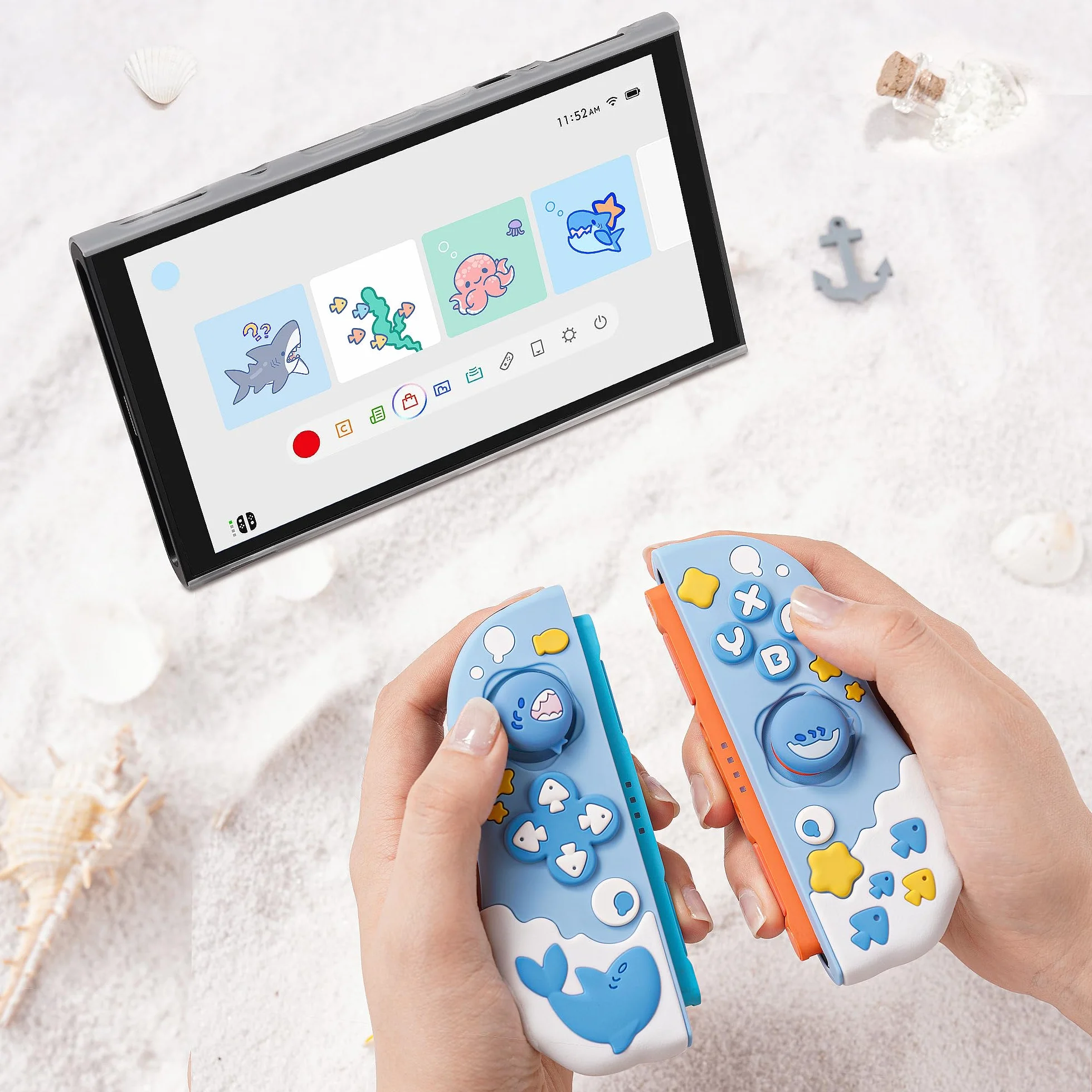 GeekShare Etui ochronne na kontrolery Switch 2 Joy Con, miękki silikonowy pokrowiec ochronny kompatybilny z kontrolerem ręcznym Switch 2 JC, impreza z rekinami