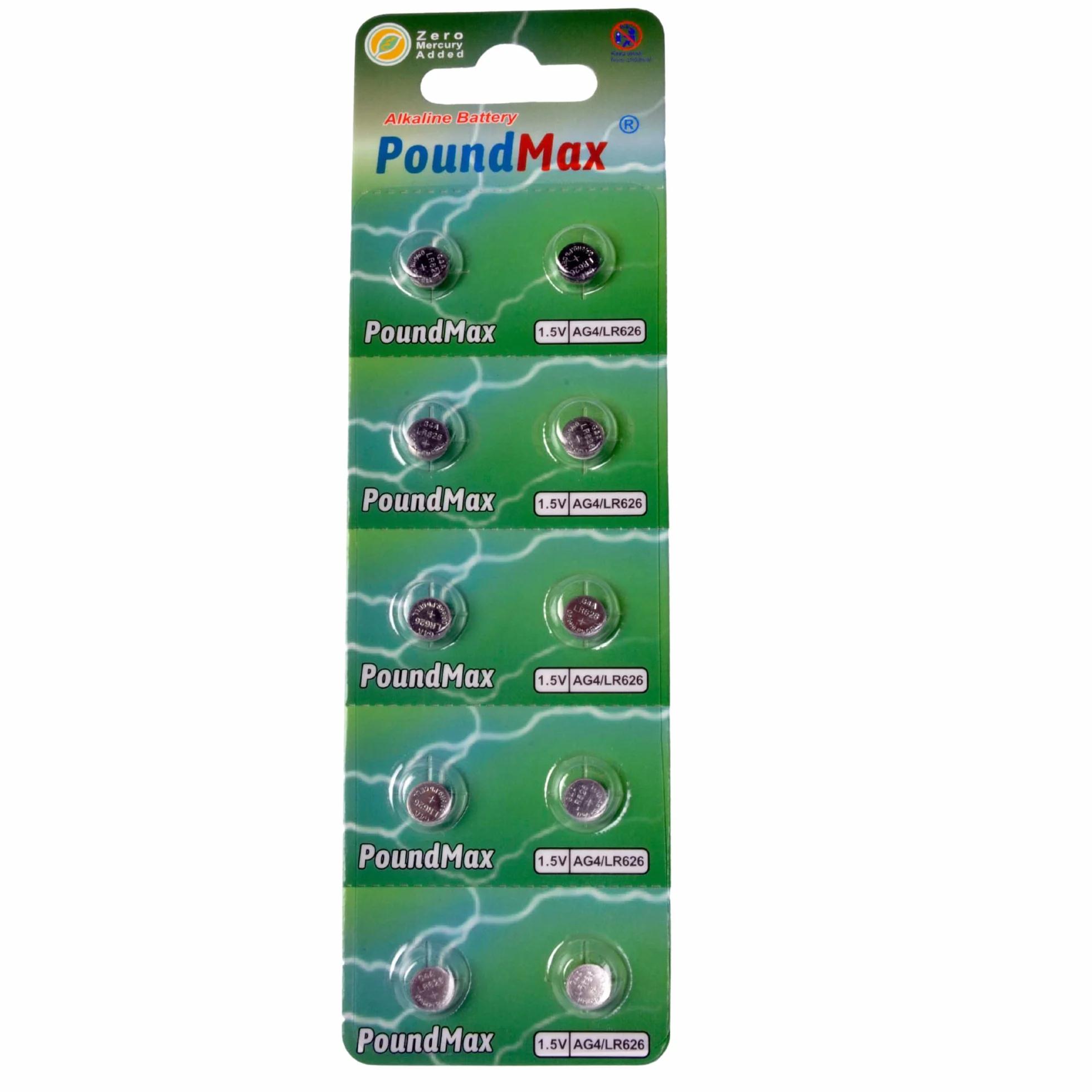 10 x AG4 376/377 LR66 SR626 SR626SW 1,5 V PoundMax alkaliczna bateria guzikowa