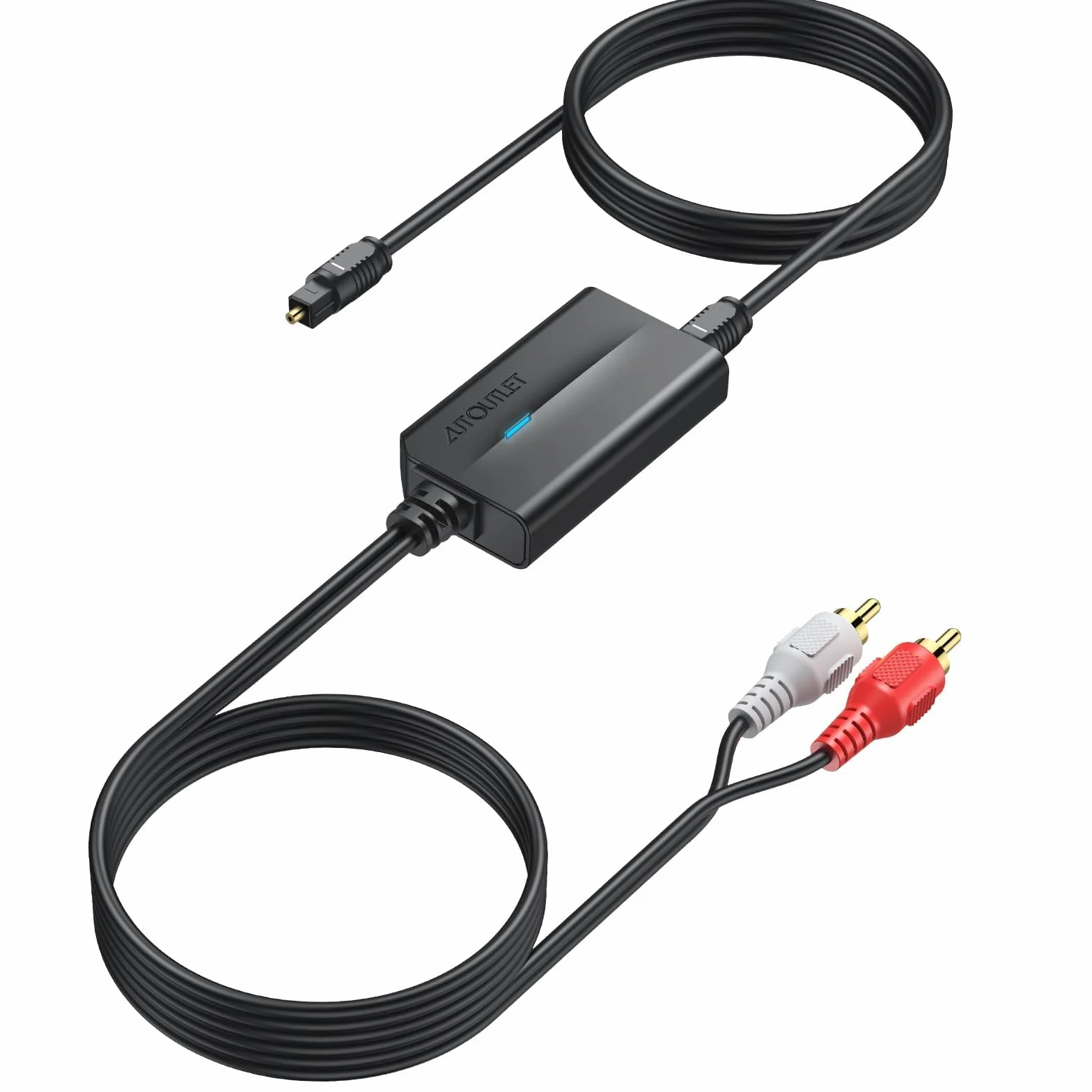 AUTOUTLET Konwerter AD, analogowy do cyfrowego konwertera audio, analogowy, cyfrowy konwerter RCA na SPDIF Toslink, adapter z kablem 1,1 m RCA męski + 1 m kablem optycznym do gramofonu
