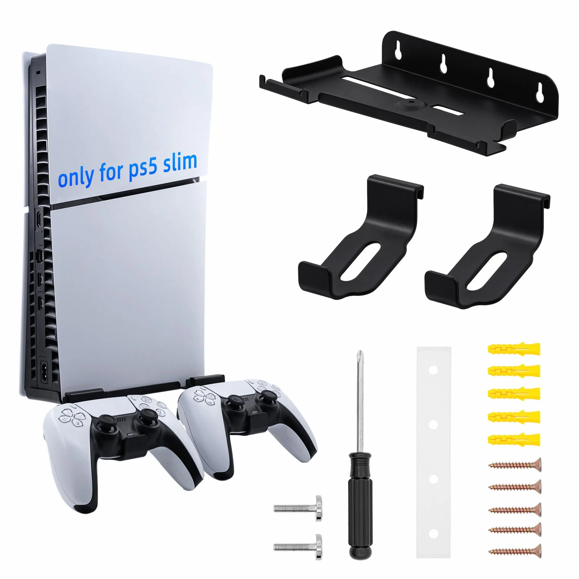 Mcbazel Wall Mount Stand Bracket Kit with Controller/Headset Holder & Fixing Screw for PS5 Slim Disc/Digtial Edition,PS5 Slim Stand Accessories